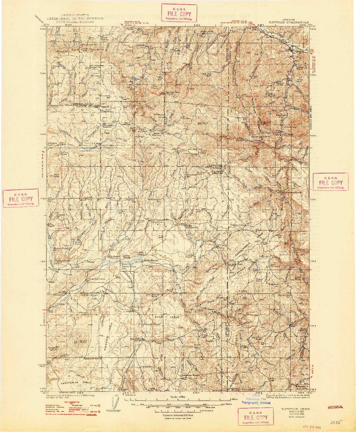 USGS 1:125000-SCALE QUADRANGLE FOR DAYVILLE, OR 1936