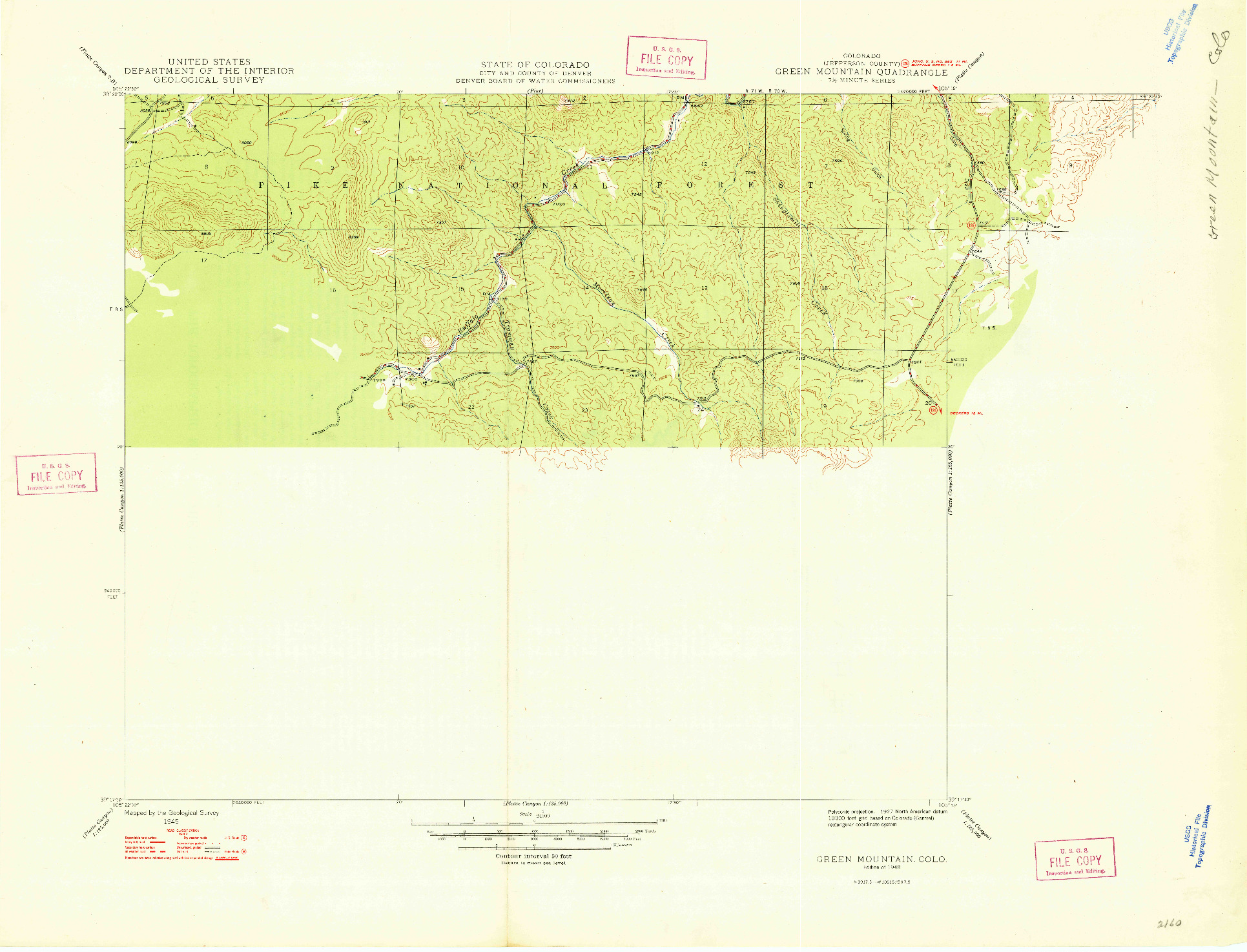 USGS 1:24000-SCALE QUADRANGLE FOR GREEN MOUNTAIN, CO 1948