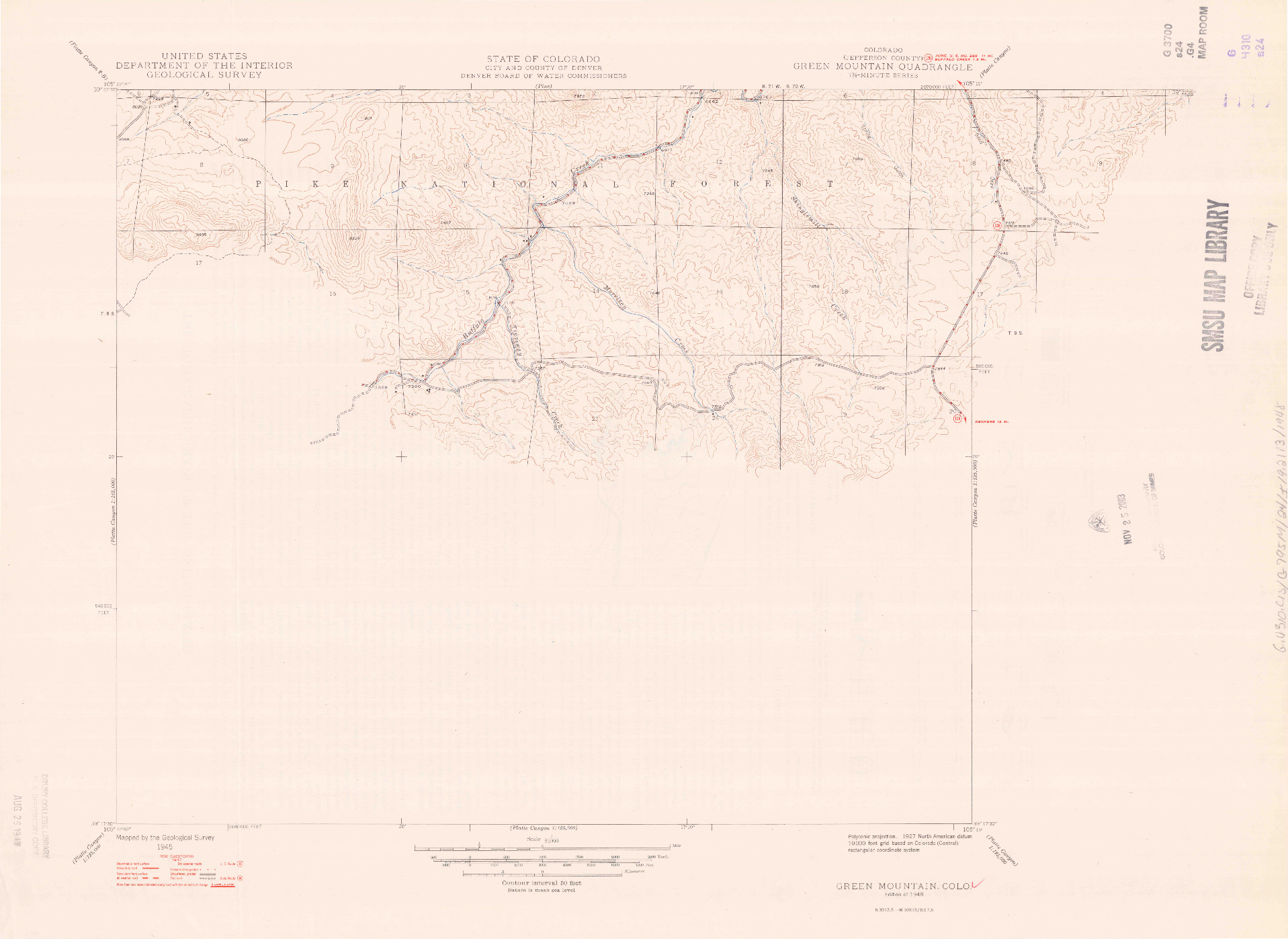 USGS 1:24000-SCALE QUADRANGLE FOR GREEN MOUNTAIN, CO 1948