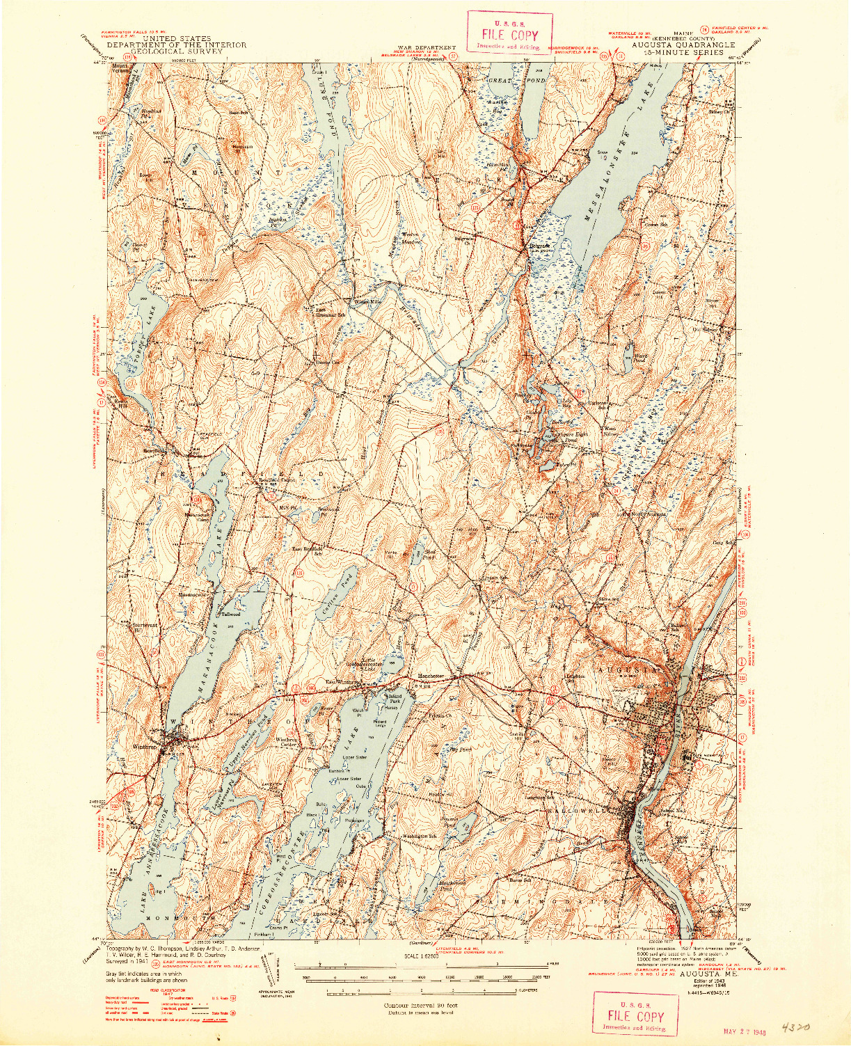 USGS 1:62500-SCALE QUADRANGLE FOR AUGUSTA, ME 1943