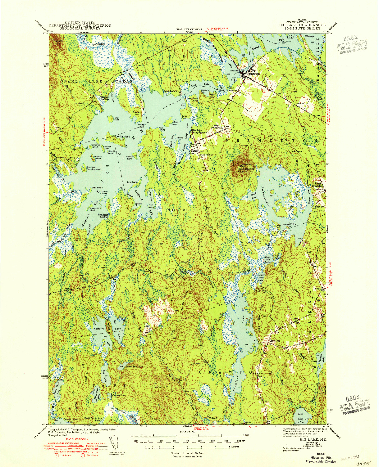 USGS 1:62500-SCALE QUADRANGLE FOR BIG LAKE, ME 1943