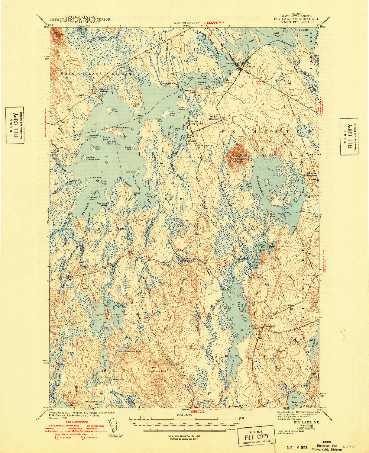 USGS 1:62500-SCALE QUADRANGLE FOR BIG LAKE, ME 1943