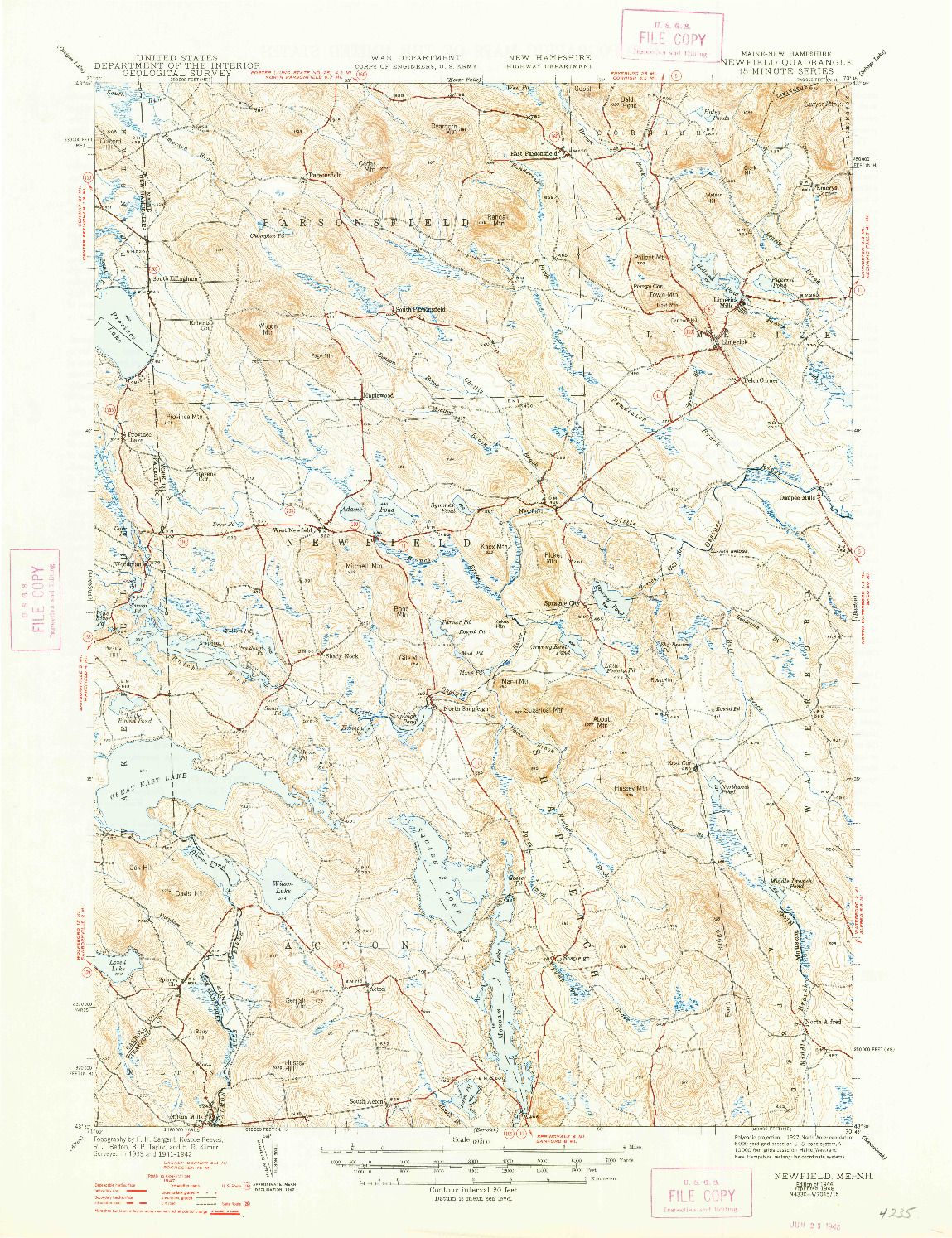 USGS 1:62500-SCALE QUADRANGLE FOR NEWFIELD, ME 1944