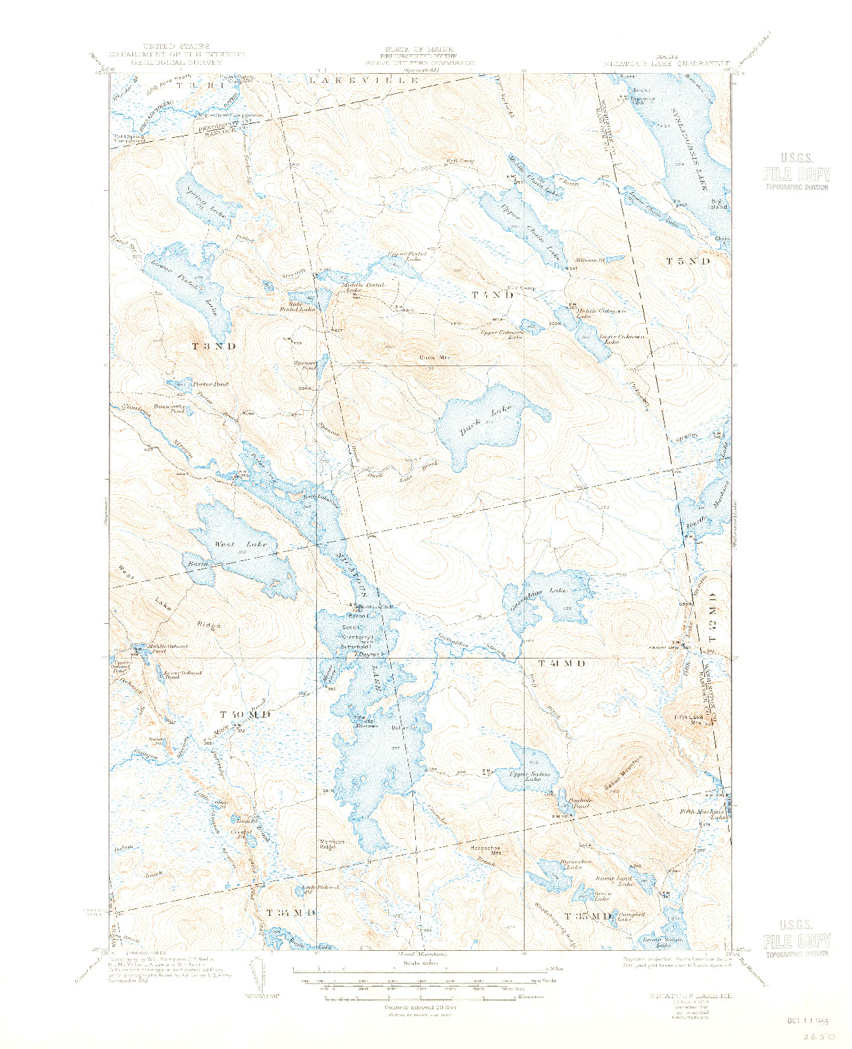USGS 1:62500-SCALE QUADRANGLE FOR NICATOUS LAKE, ME 1934