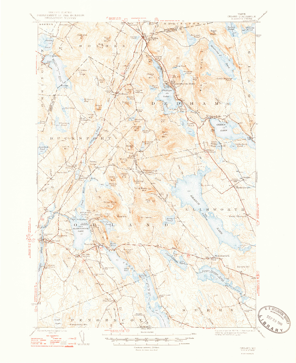 USGS 1:62500-SCALE QUADRANGLE FOR ORLAND, ME 1948