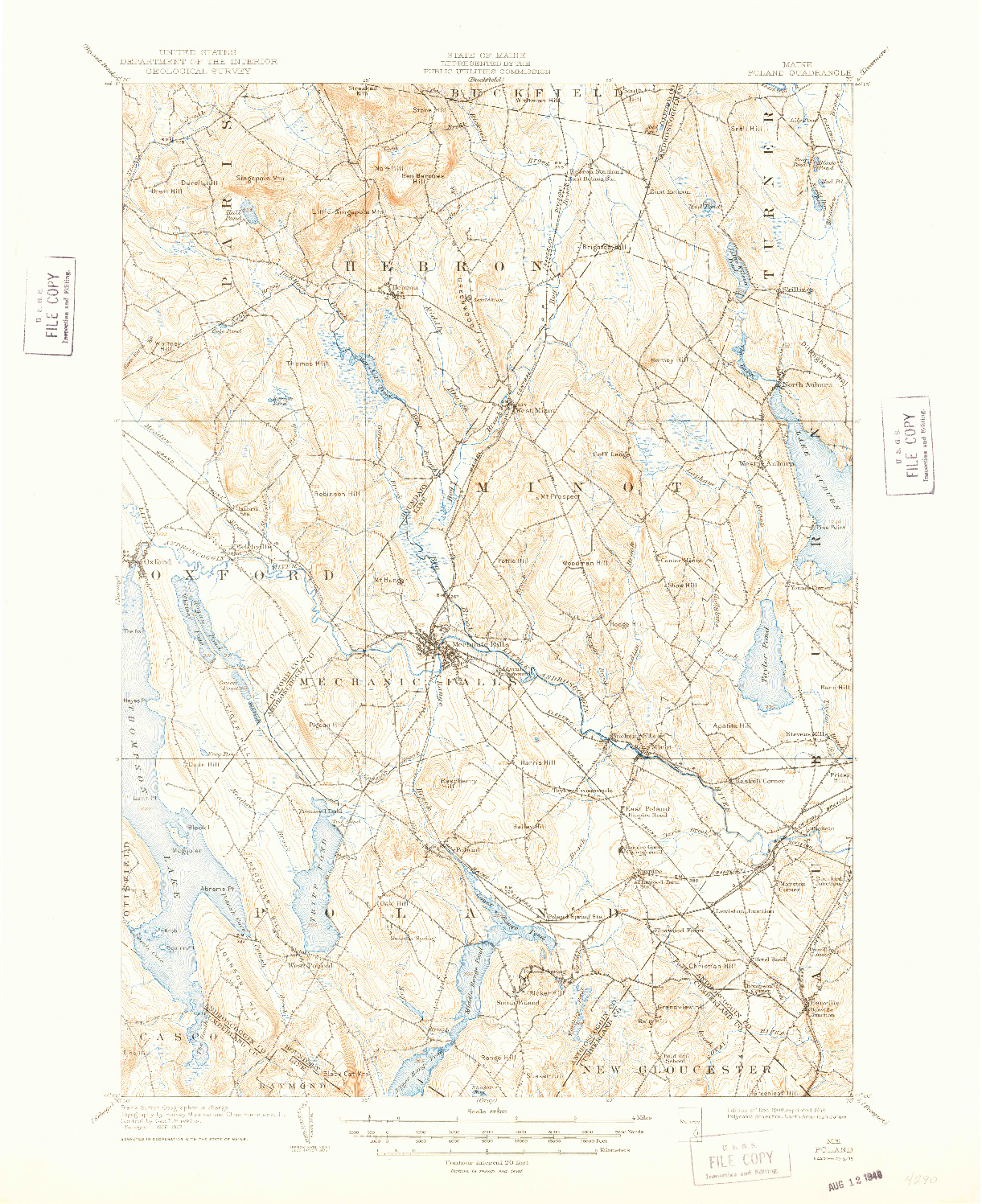 USGS 1:62500-SCALE QUADRANGLE FOR POLAND, ME 1908