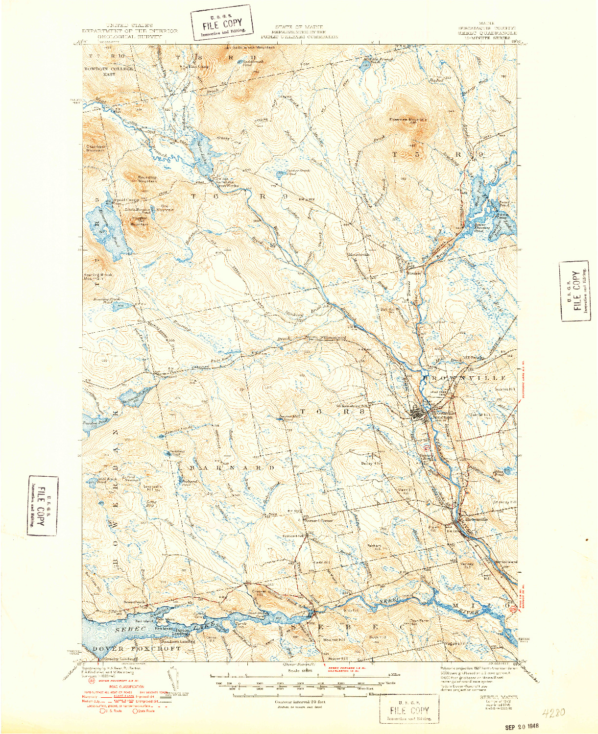 USGS 1:62500-SCALE QUADRANGLE FOR SEBEC, ME 1943