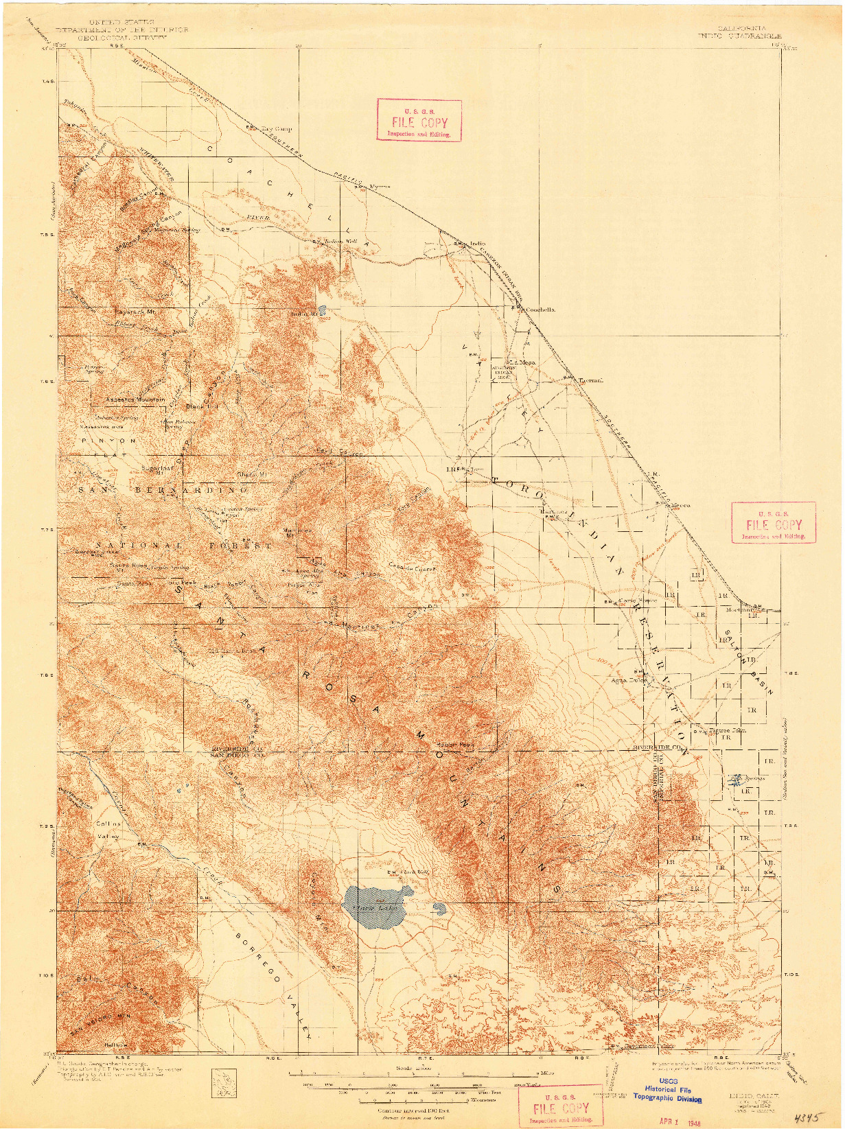 USGS 1:125000-SCALE QUADRANGLE FOR INDIO, CA 1904