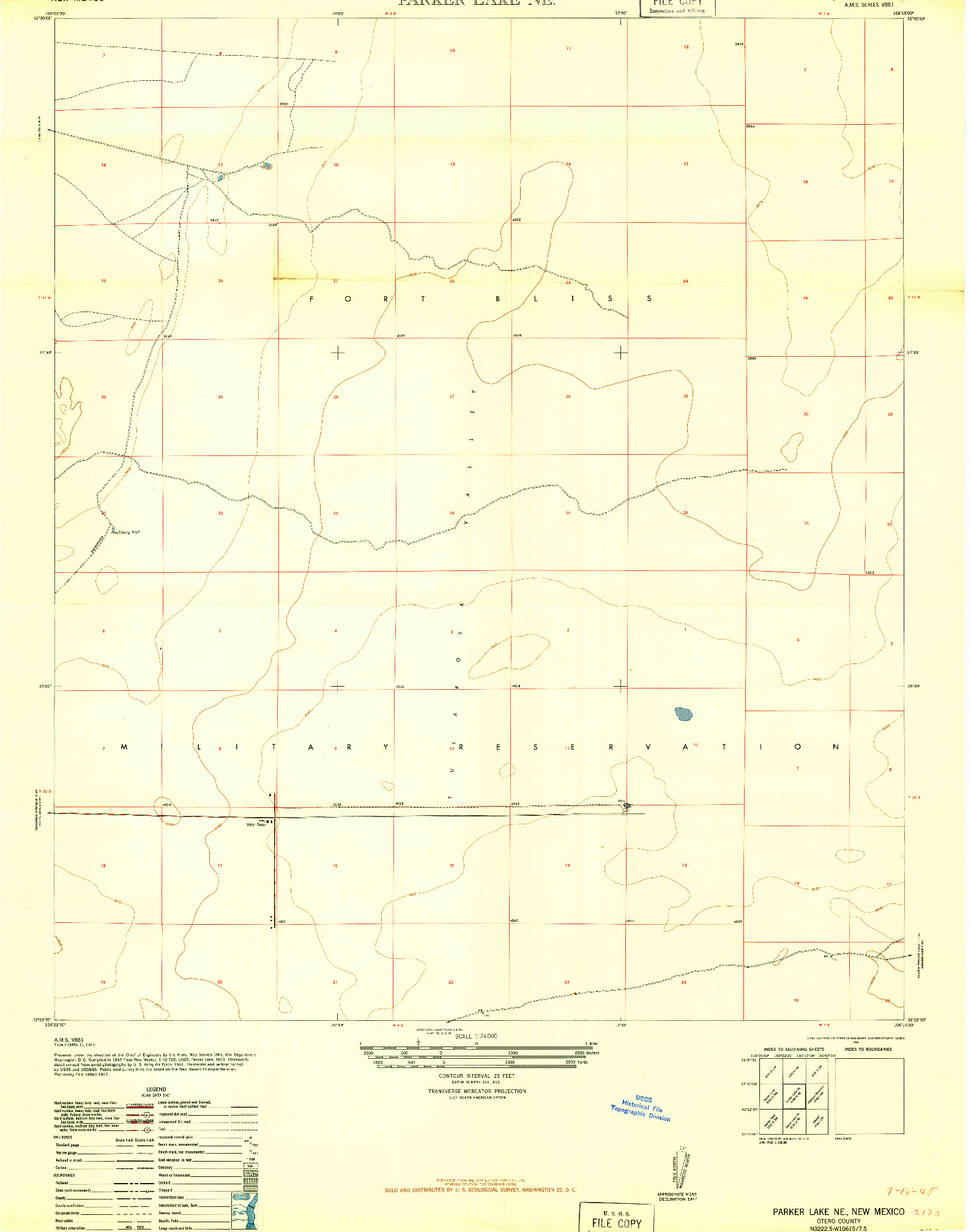 USGS 1:24000-SCALE QUADRANGLE FOR PARKER LAKE NE, NM 1948