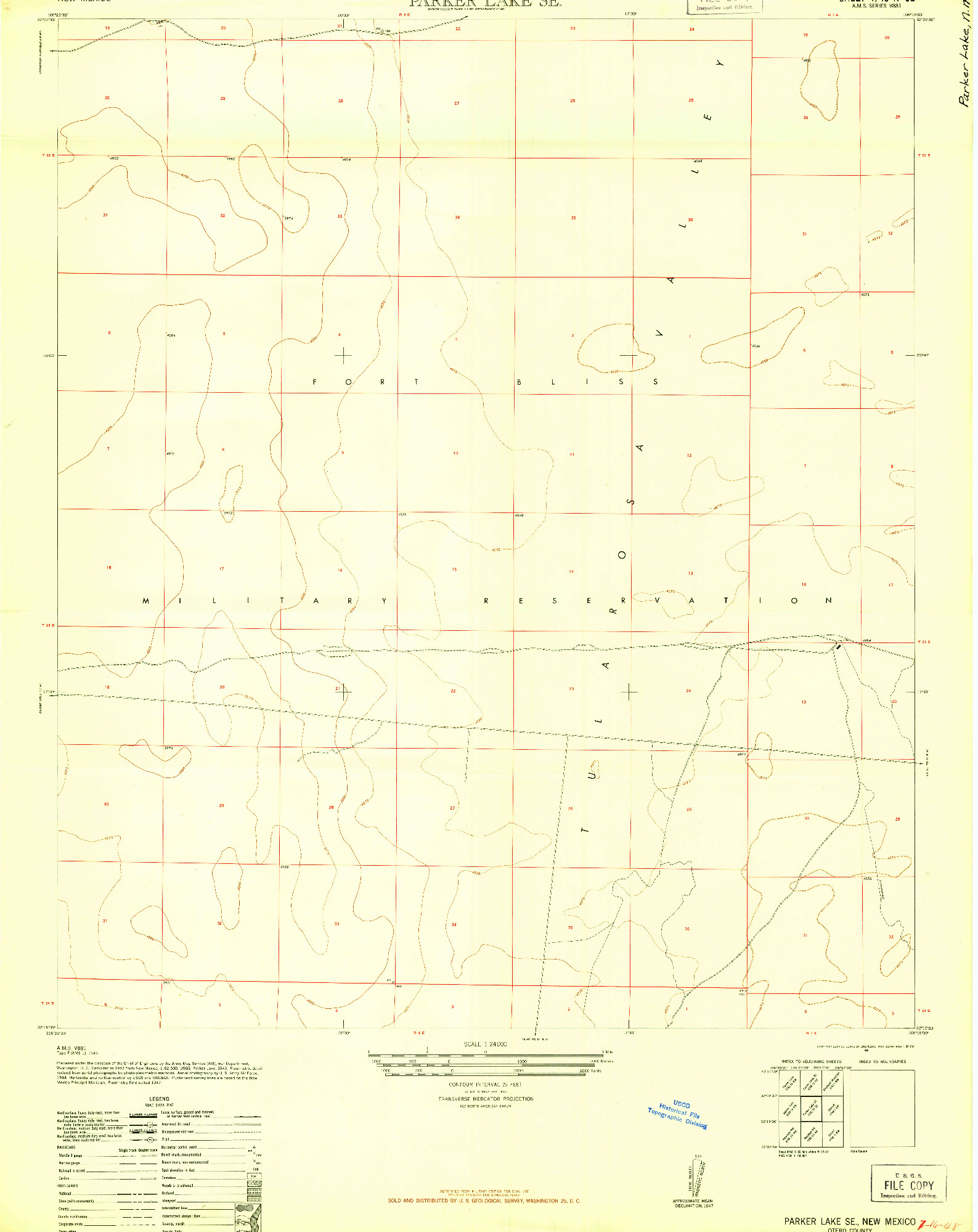 USGS 1:24000-SCALE QUADRANGLE FOR PARKER LAKE SE, NM 1948
