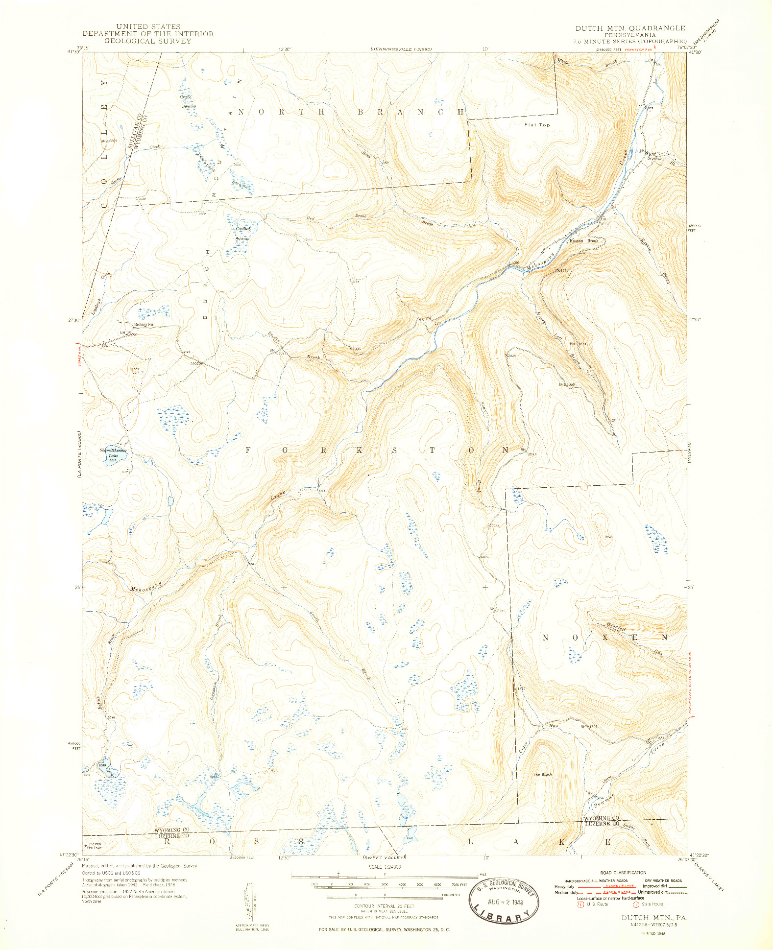 USGS 1:24000-SCALE QUADRANGLE FOR DUTCH MTN., PA 1948