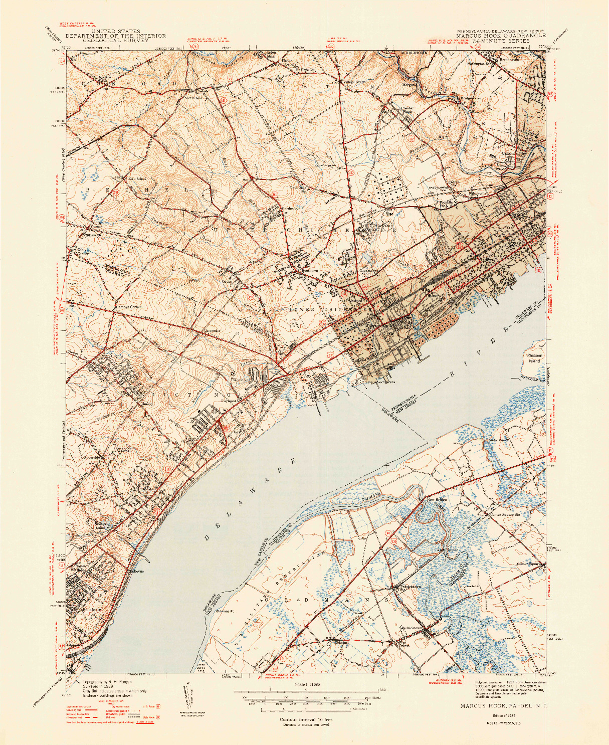 USGS 1:31680-SCALE QUADRANGLE FOR MARCUS HOOK, PA 1948