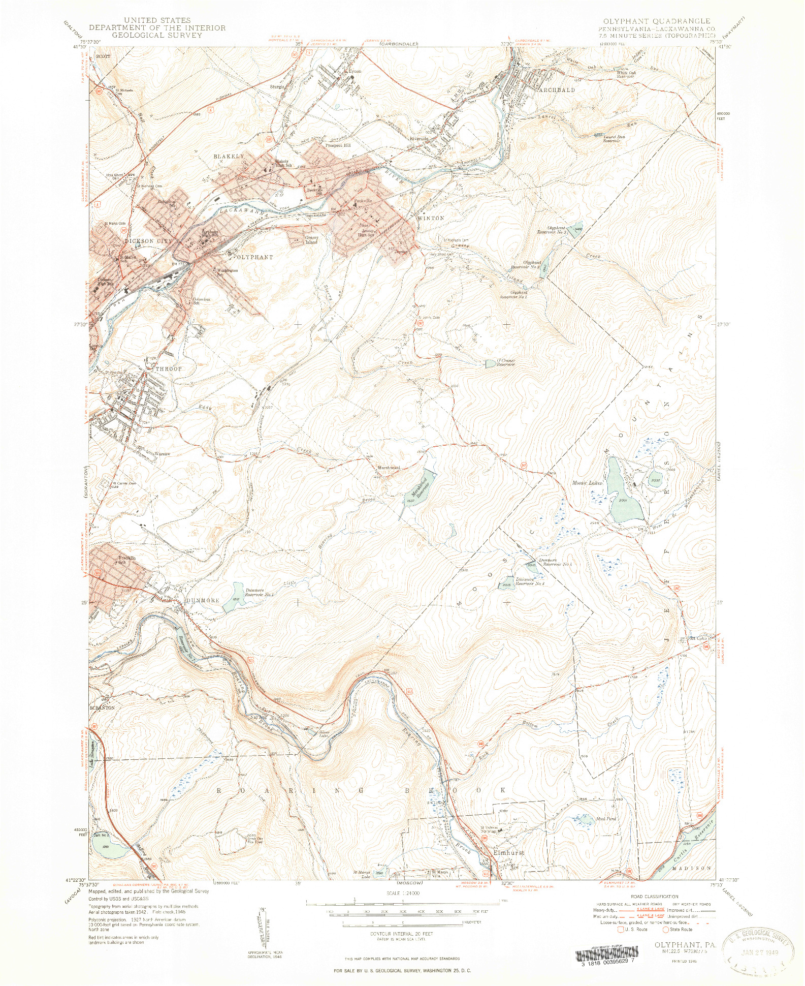 USGS 1:24000-SCALE QUADRANGLE FOR OLYPHANT, PA 1948
