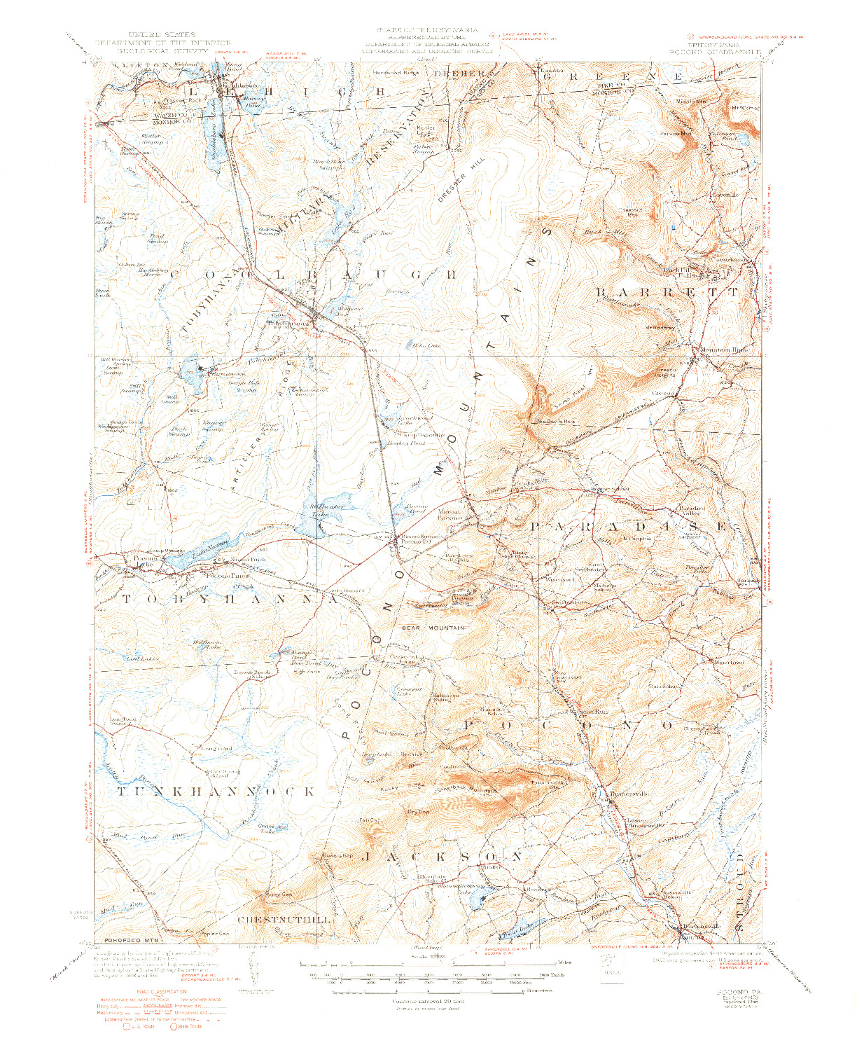 USGS 1:62500-SCALE QUADRANGLE FOR POCONO, PA 1923