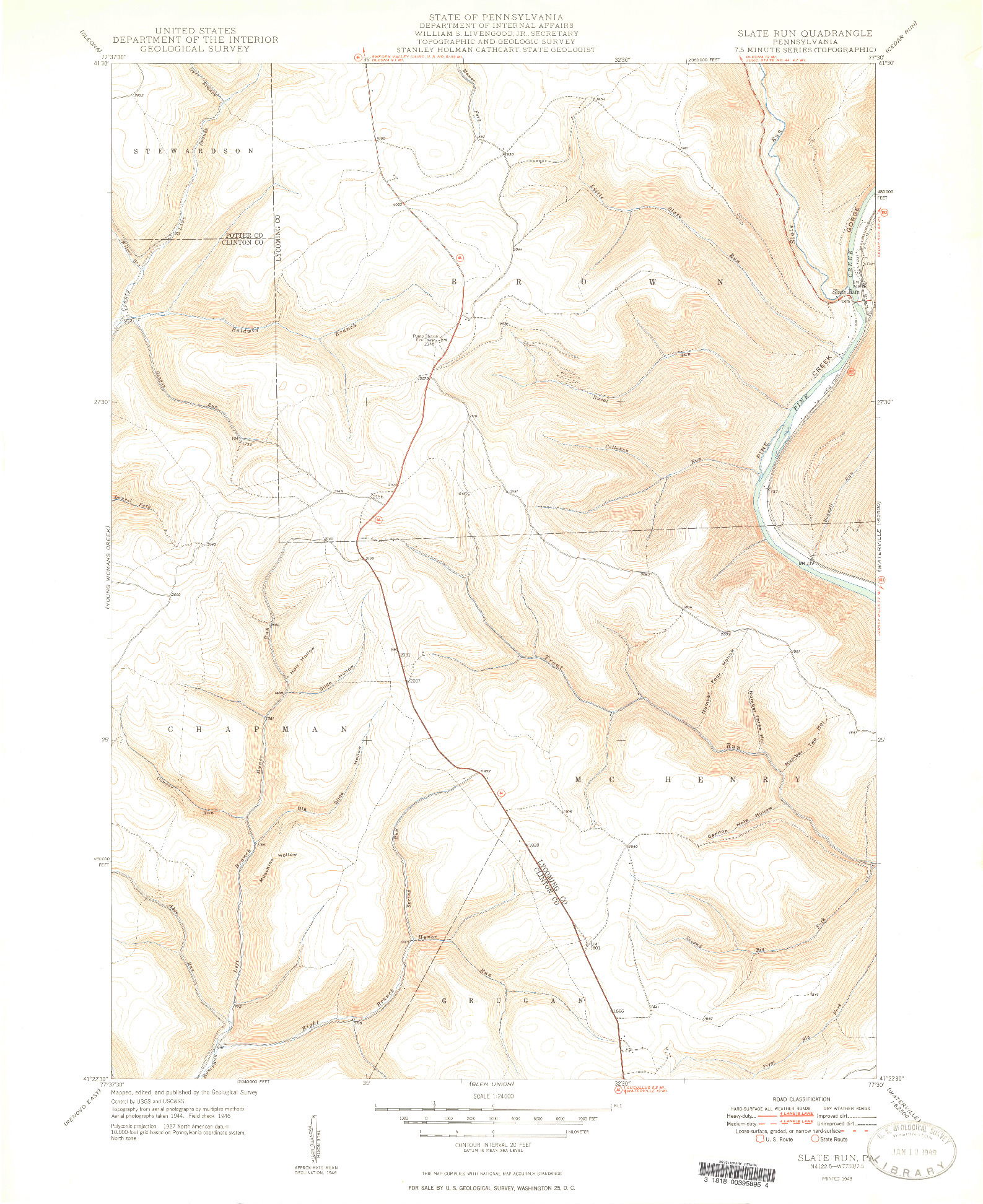 USGS 1:24000-SCALE QUADRANGLE FOR SLATE RUN, PA 1948