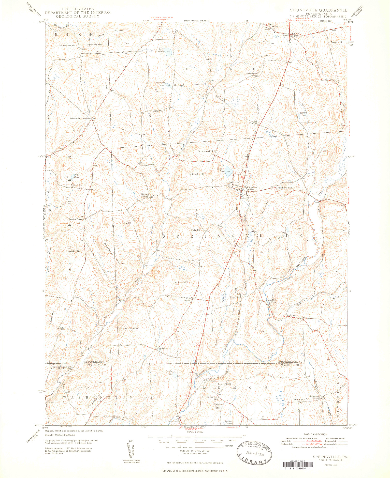 USGS 1:24000-SCALE QUADRANGLE FOR SPRINGVILLE, PA 1948