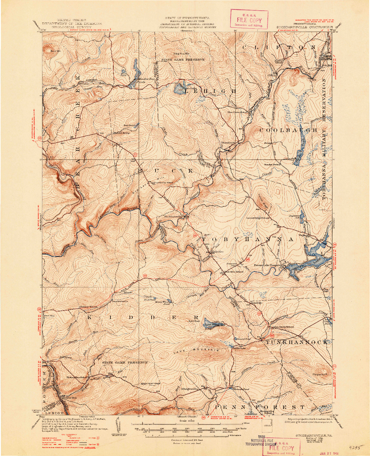 USGS 1:62500-SCALE QUADRANGLE FOR STODDARTSVILLE, PA 1924