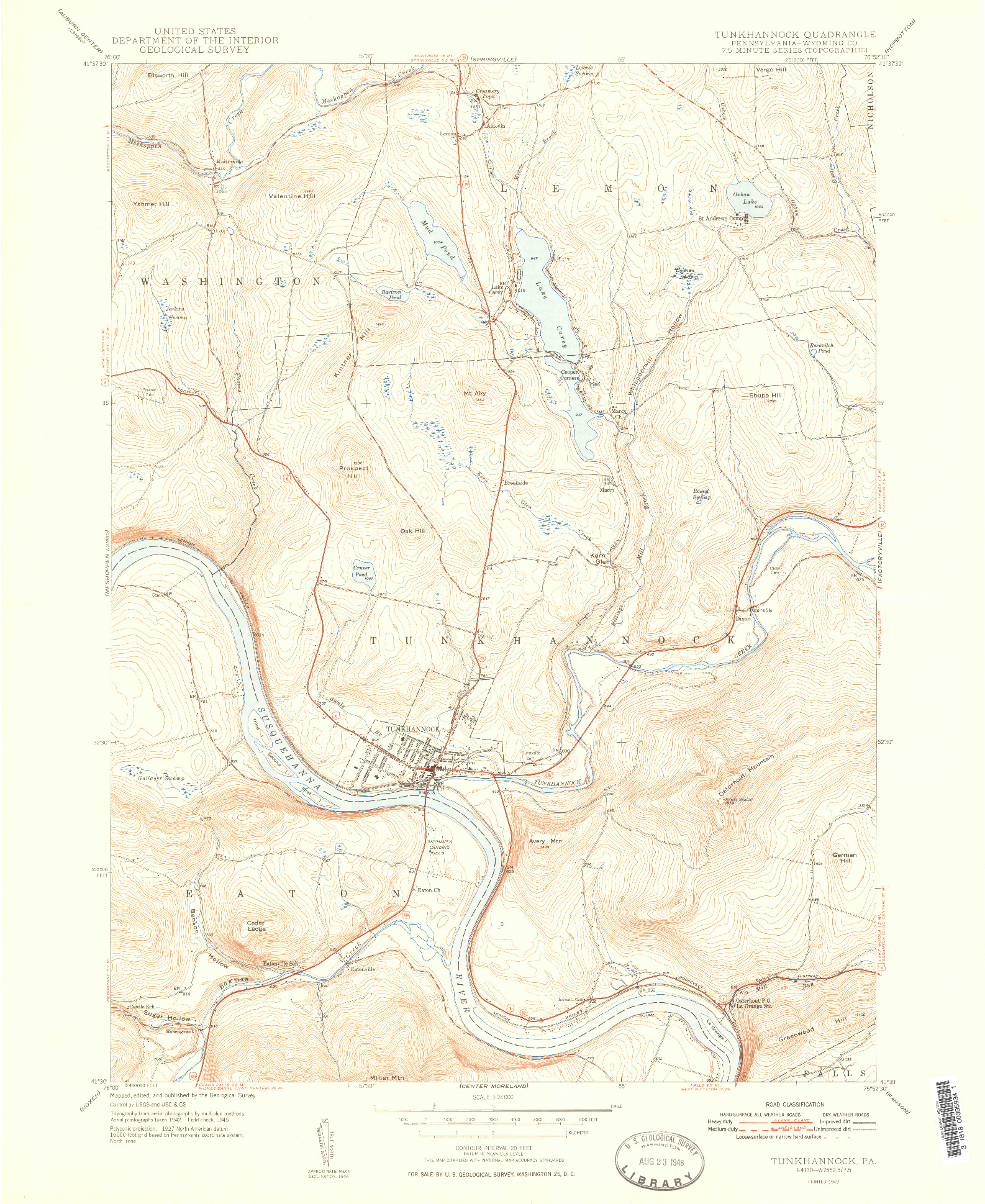 USGS 1:24000-SCALE QUADRANGLE FOR TUNKHANNOCK, PA 1948