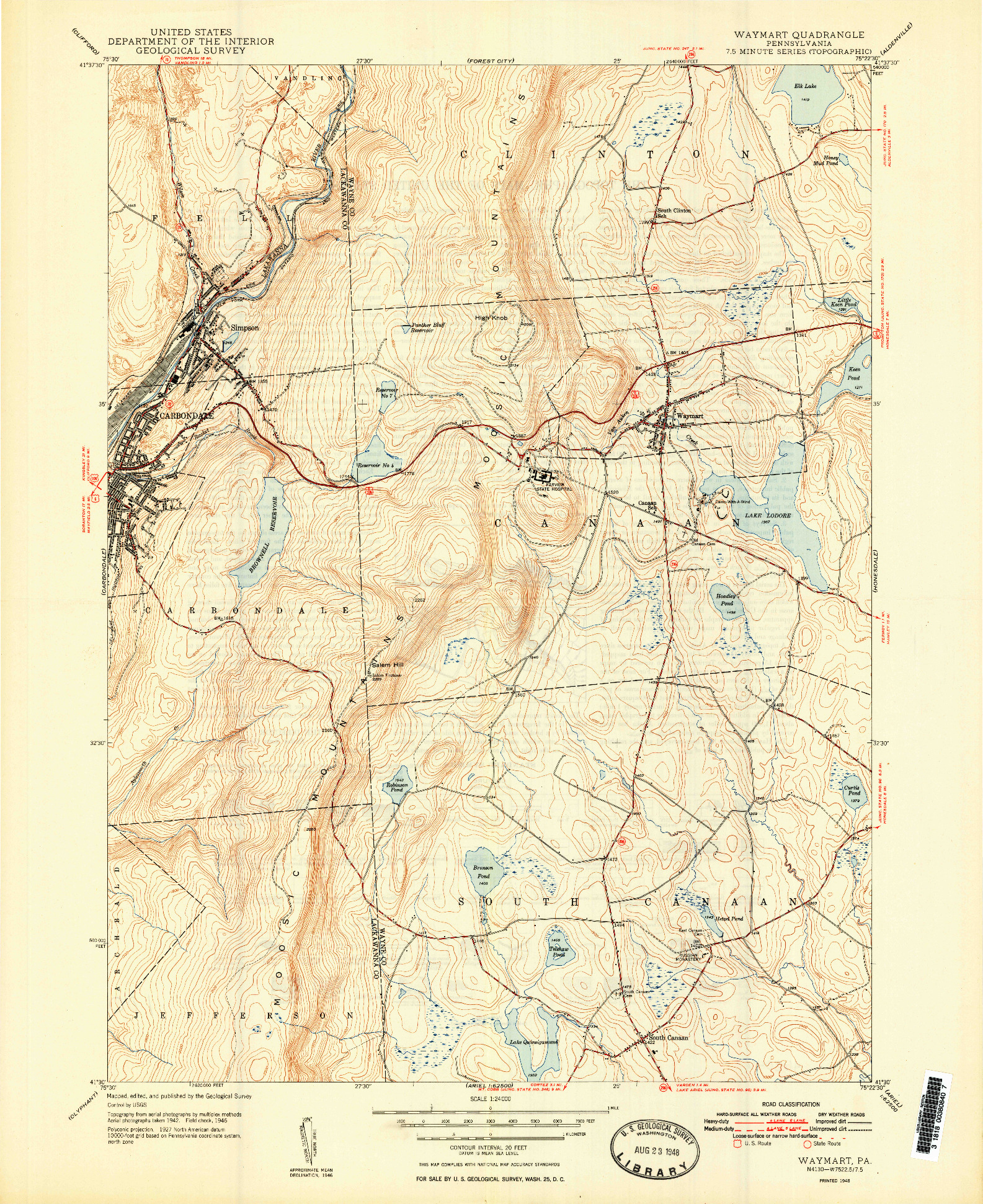 USGS 1:24000-SCALE QUADRANGLE FOR WAYMART, PA 1948