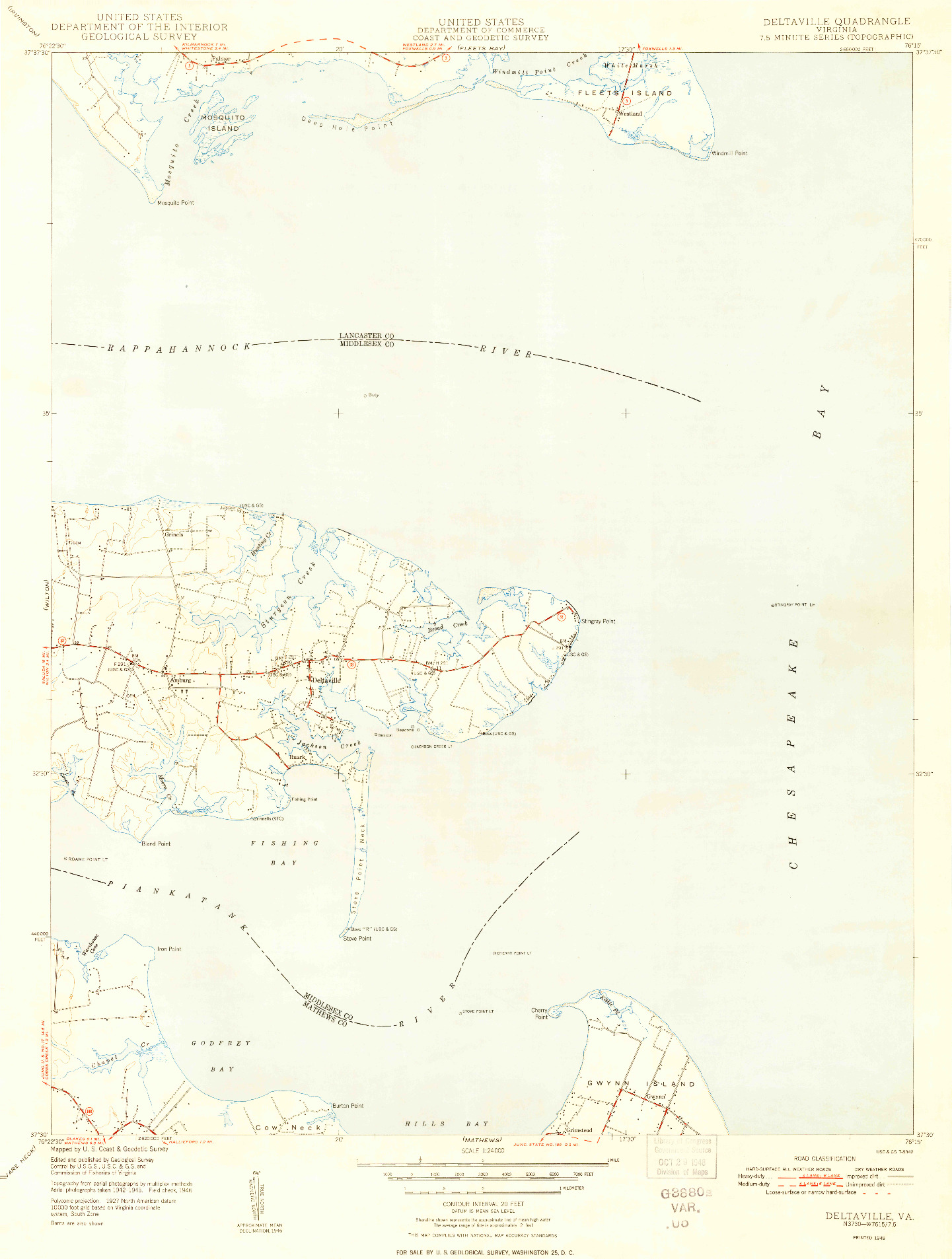 USGS 1:24000-SCALE QUADRANGLE FOR DELTAVILLE, VA 1948