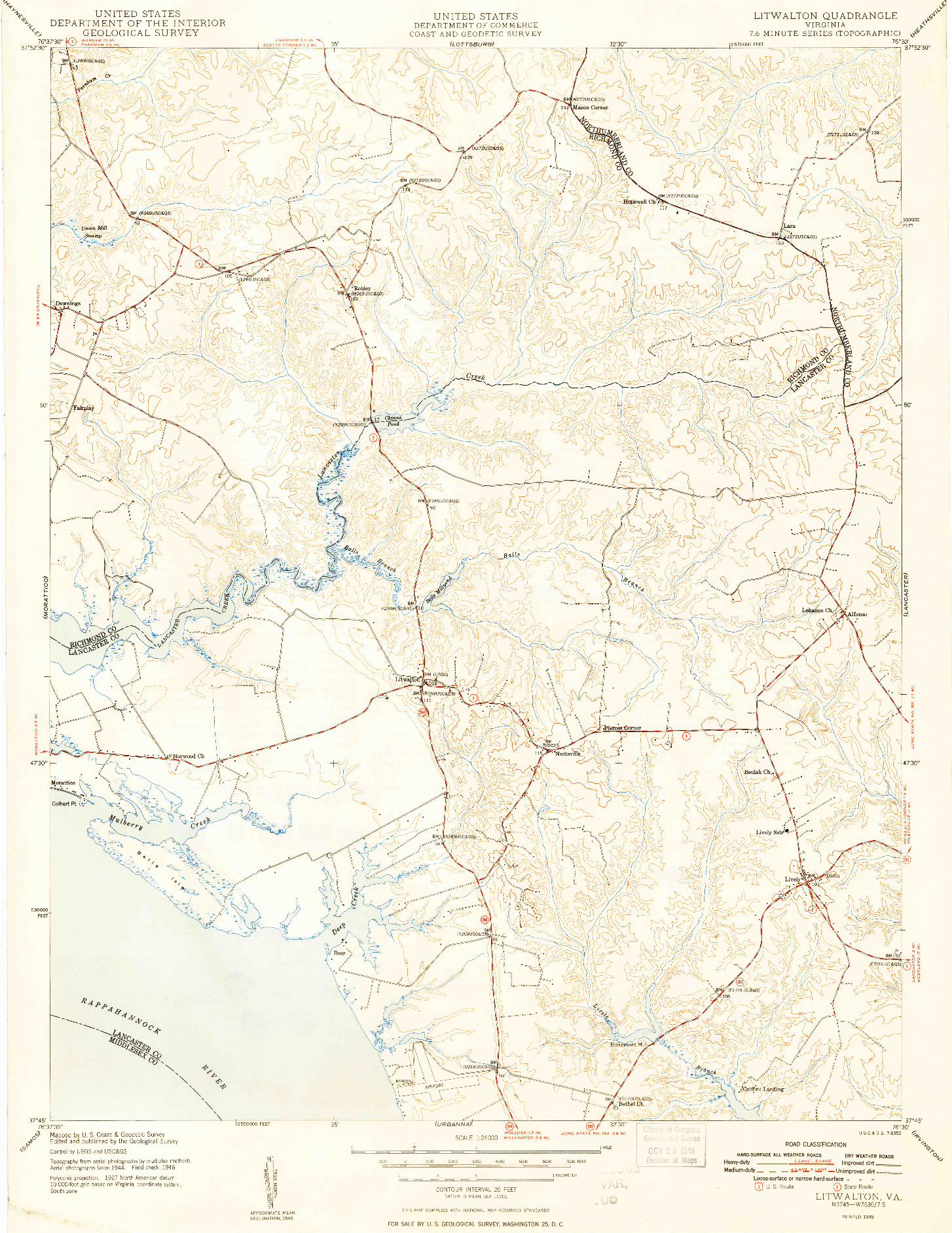 USGS 1:24000-SCALE QUADRANGLE FOR LITWALTON, VA 1948