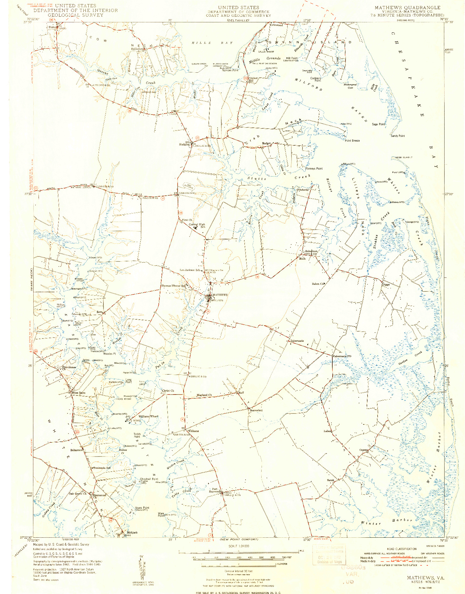 USGS 1:24000-SCALE QUADRANGLE FOR MATHEWS, VA 1948