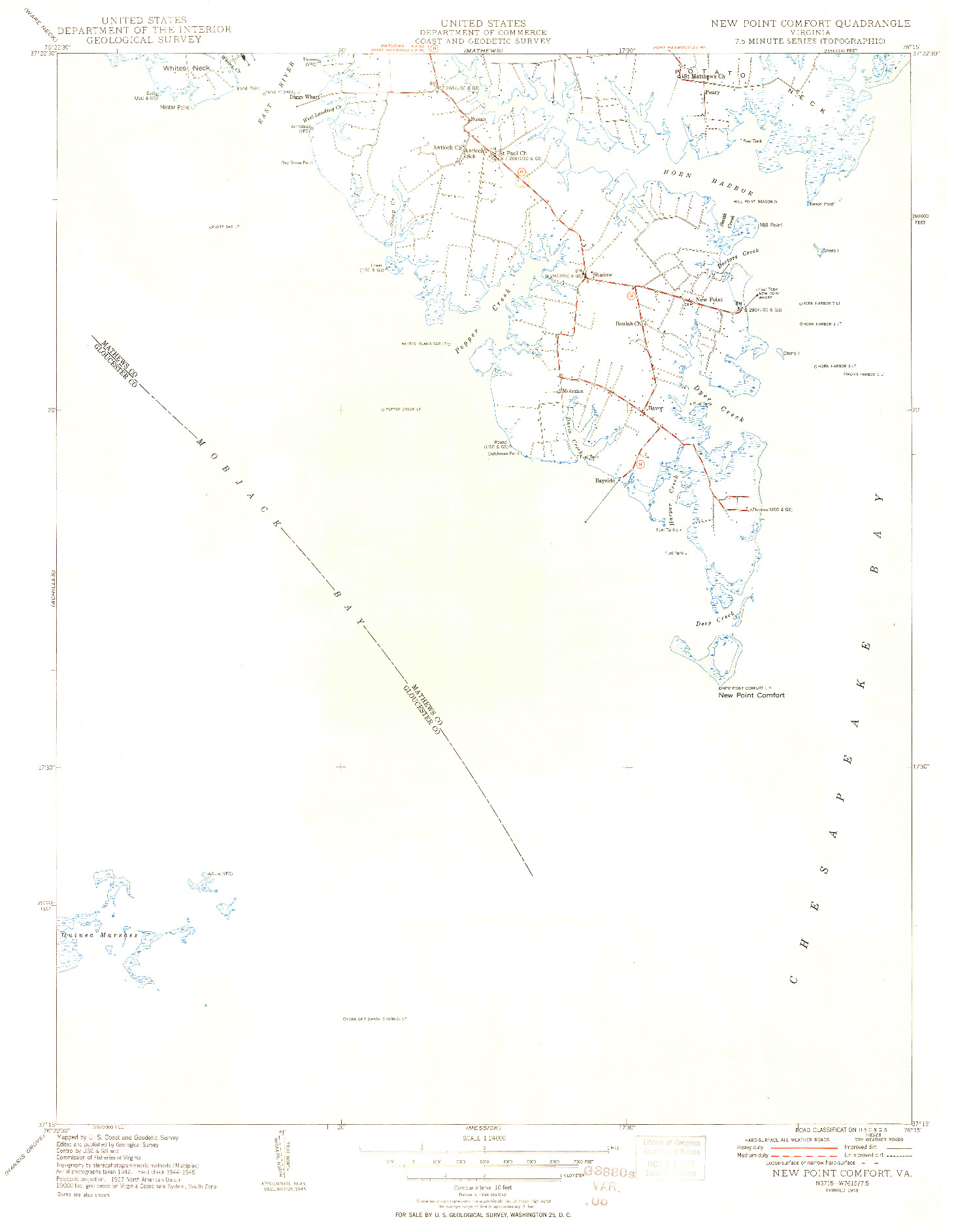 USGS 1:24000-SCALE QUADRANGLE FOR NEW POINT COMFORT, VA 1948