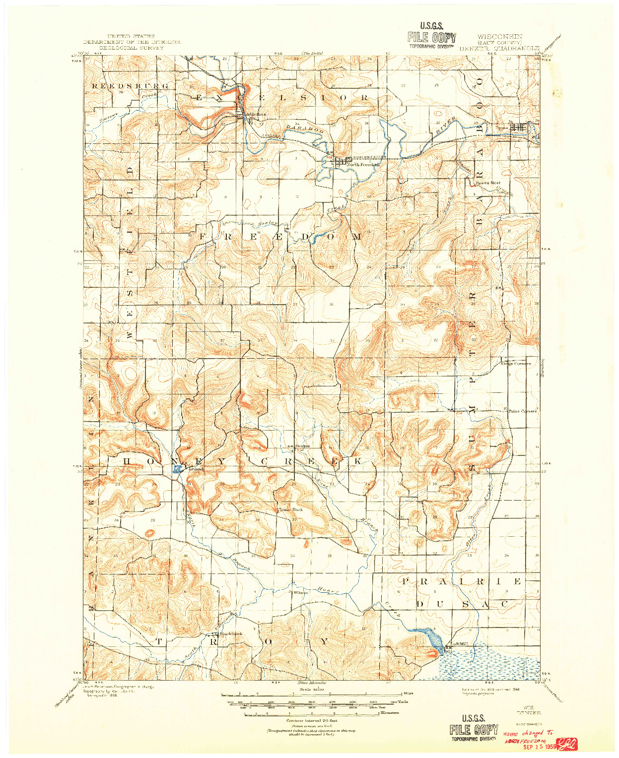 USGS 1:62500-SCALE QUADRANGLE FOR DENZER, WI 1901