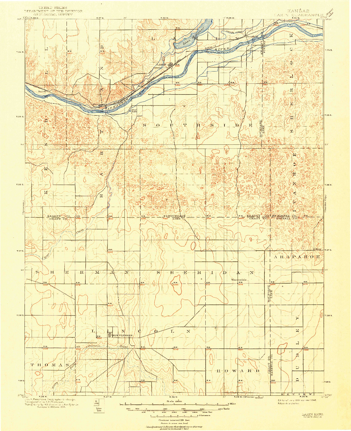 USGS 1:125000-SCALE QUADRANGLE FOR LAKIN, KS 1900
