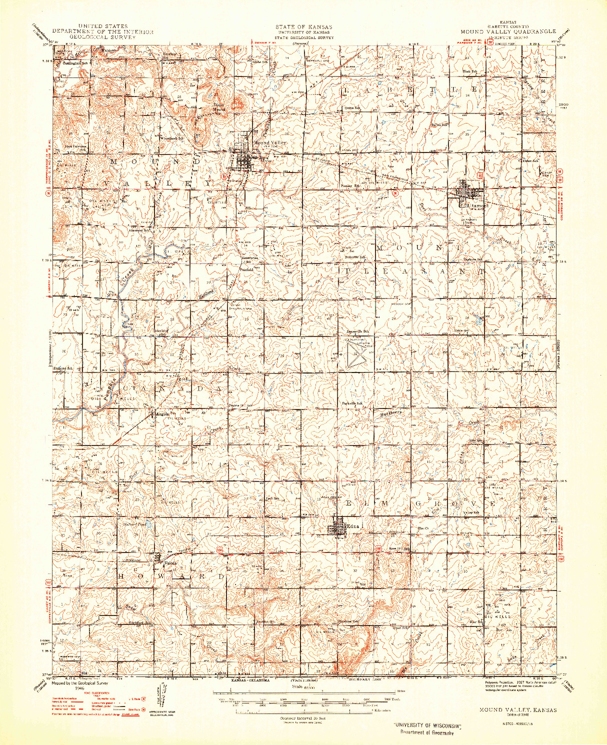 USGS 1:62500-SCALE QUADRANGLE FOR MOUND VALLEY, KS 1948