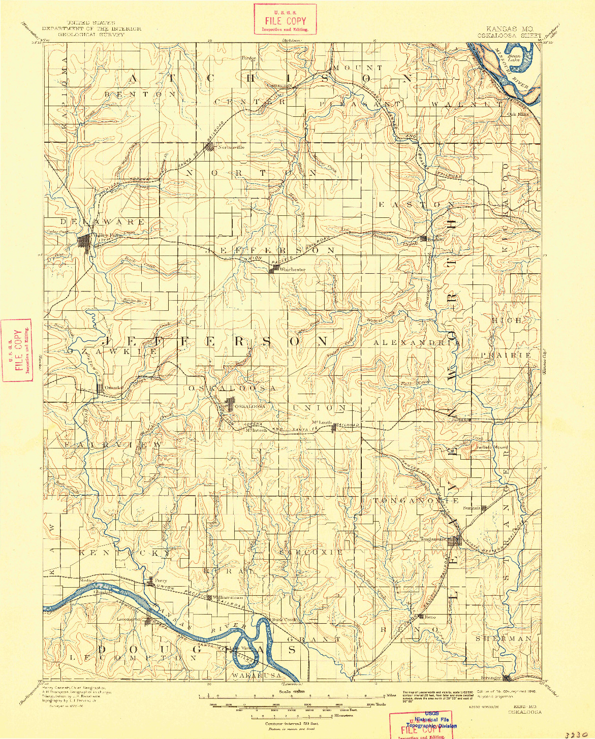 USGS 1:125000-SCALE QUADRANGLE FOR OSKALOOSA, KS 1894