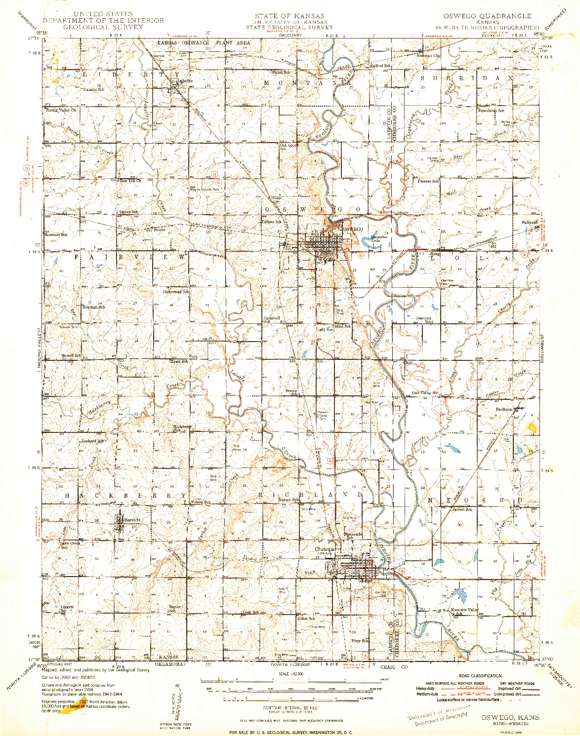 USGS 1:62500-SCALE QUADRANGLE FOR OSWEGO, KS 1948