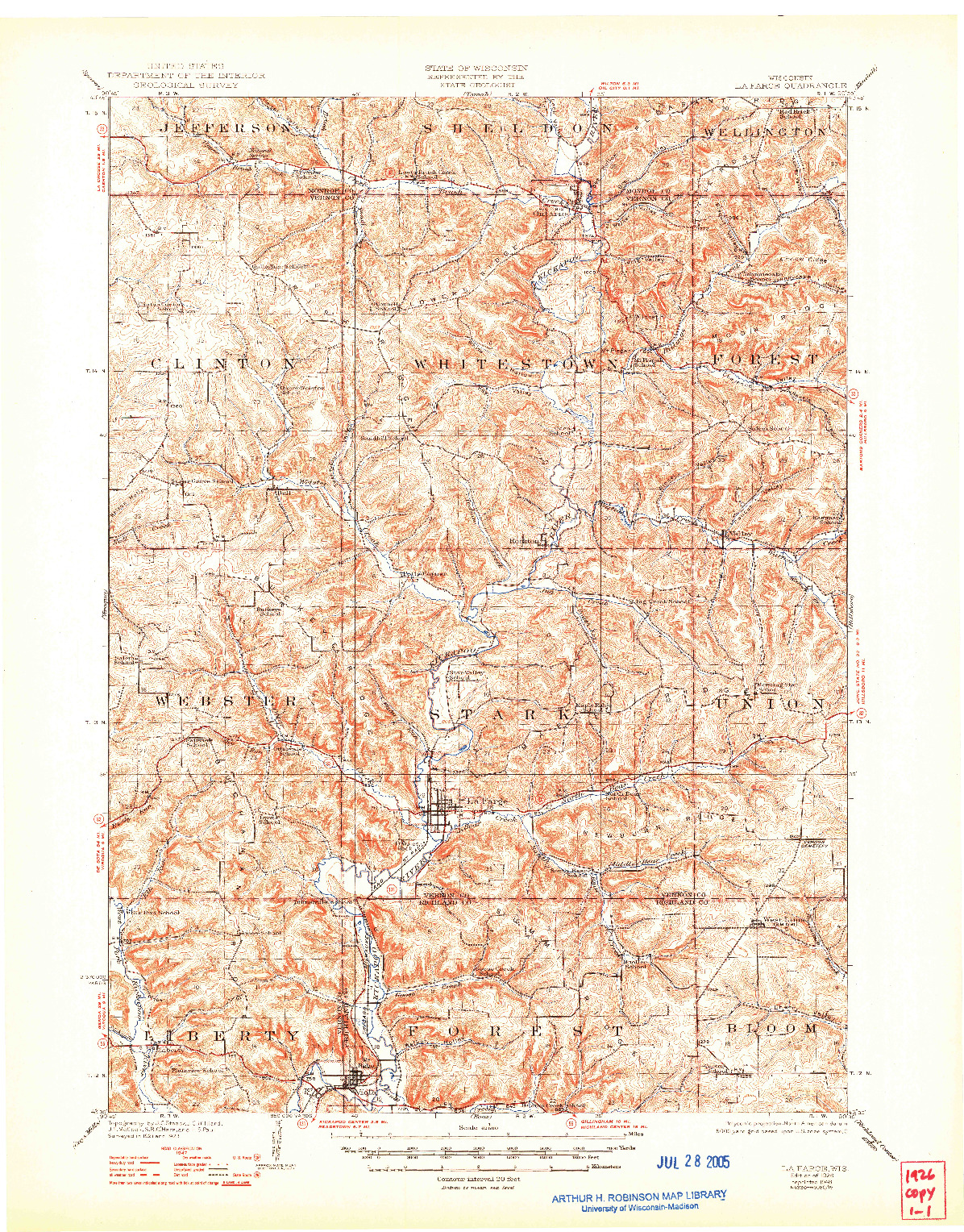 USGS 1:62500-SCALE QUADRANGLE FOR LA FARGE, WI 1926