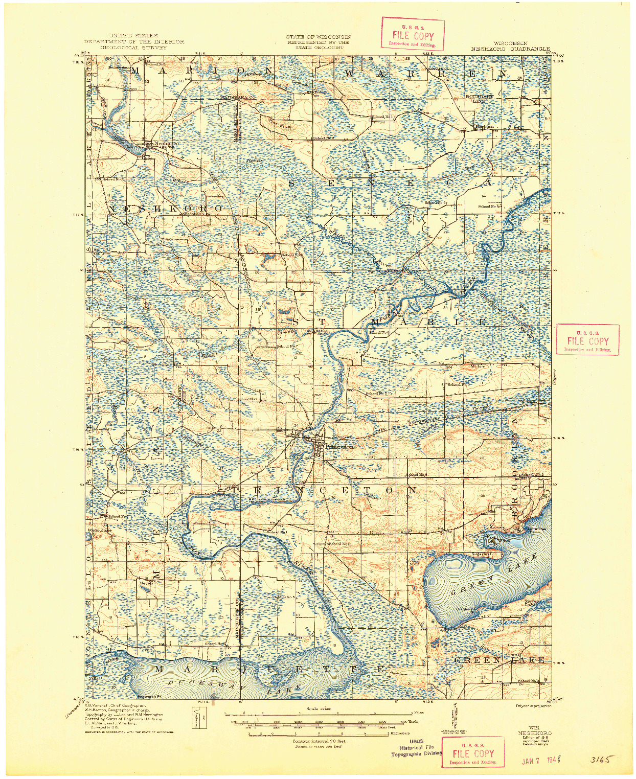 USGS 1:62500-SCALE QUADRANGLE FOR NESHKORO, WI 1918