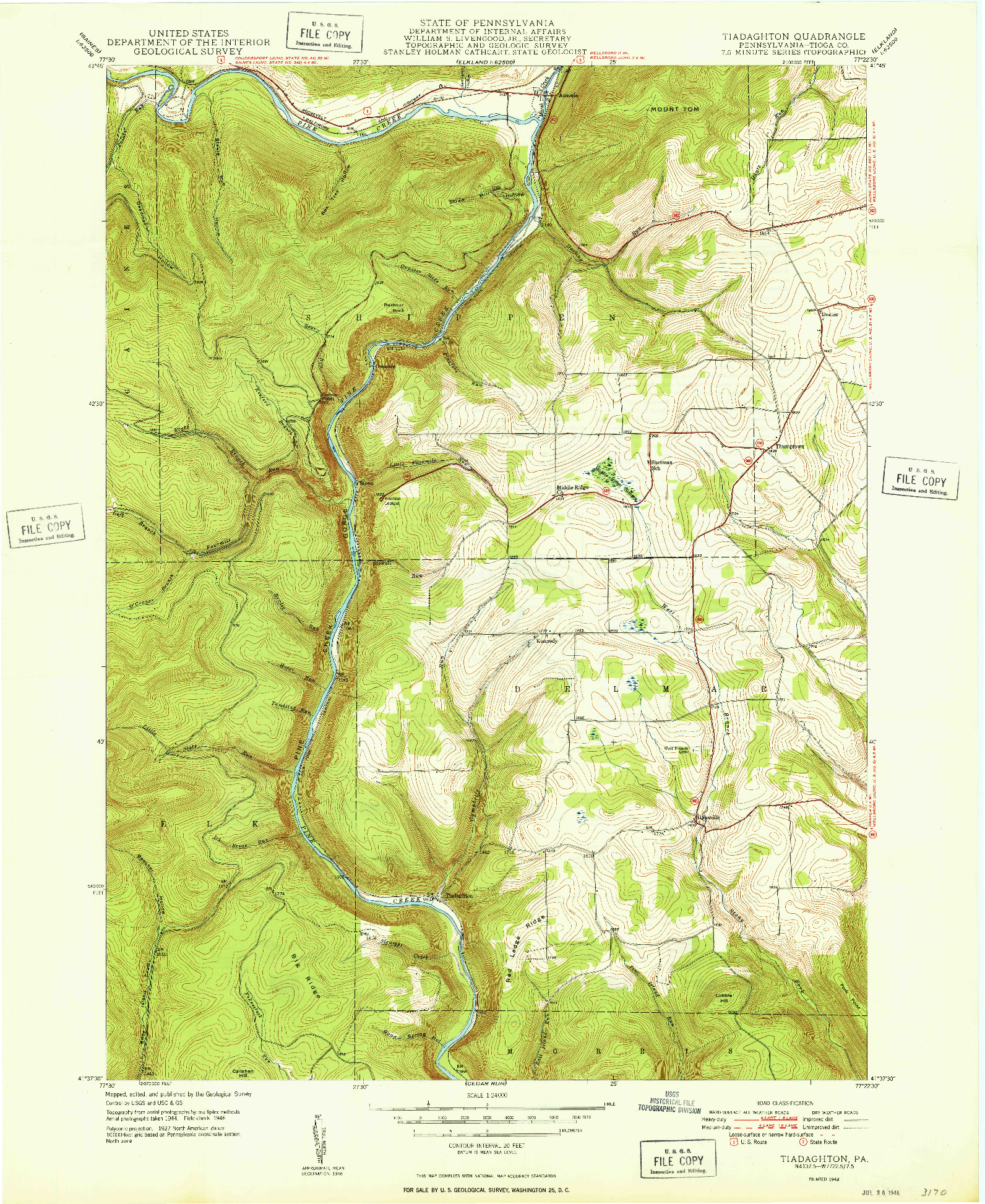 USGS 1:24000-SCALE QUADRANGLE FOR TIADAGHTON, PA 1948