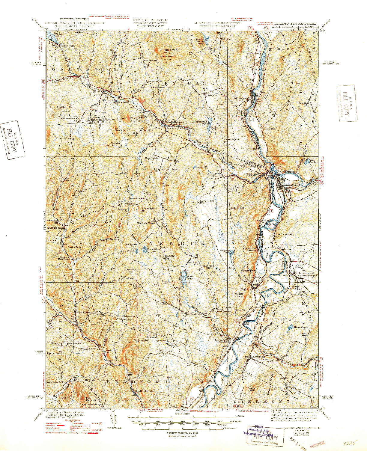 USGS 1:62500-SCALE QUADRANGLE FOR WOODSVILLE, VT 1941