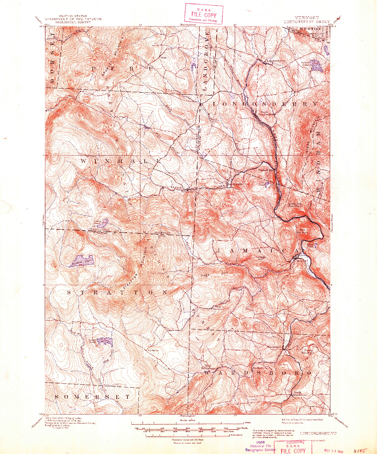 USGS 1:62500-SCALE QUADRANGLE FOR LONDONDERRY, VT 1899
