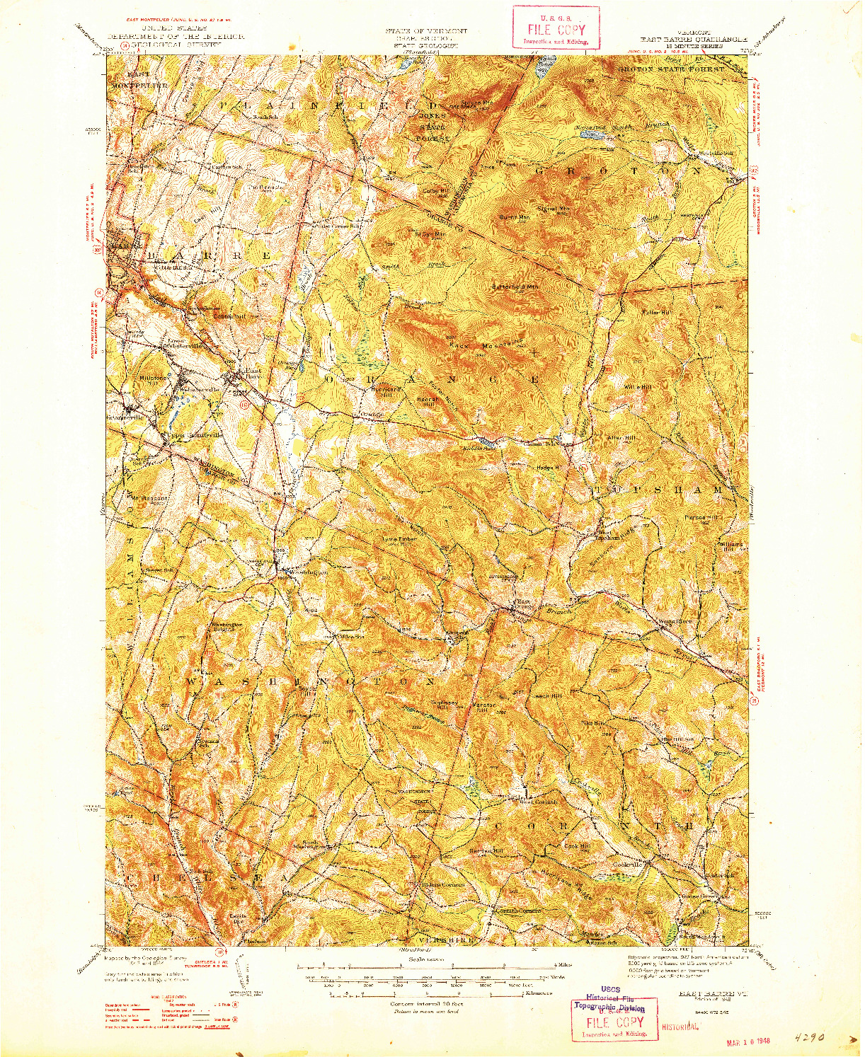 USGS 1:62500-SCALE QUADRANGLE FOR EAST BARRE, VT 1948