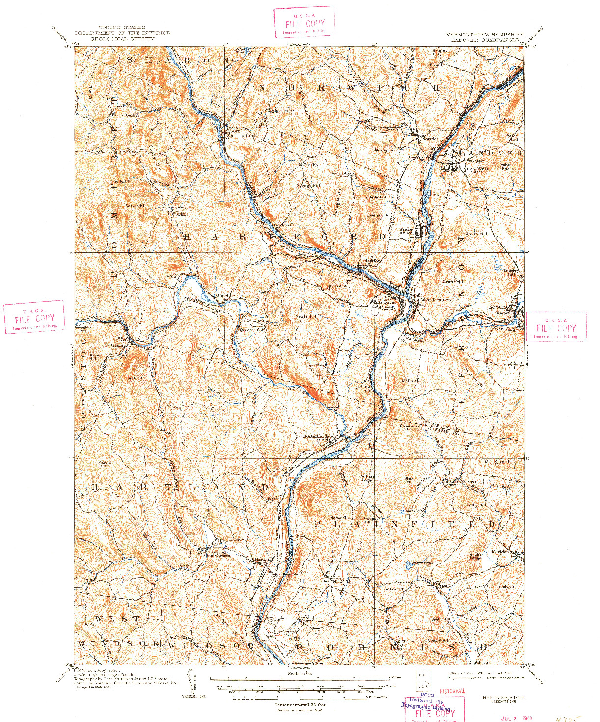 USGS 1:62500-SCALE QUADRANGLE FOR HANOVER, VT 1908