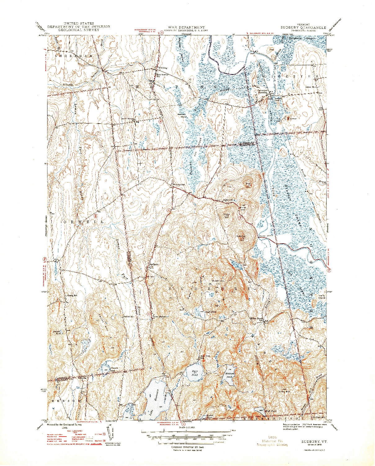 USGS 1:31680-SCALE QUADRANGLE FOR SUDBURY, VT 1948