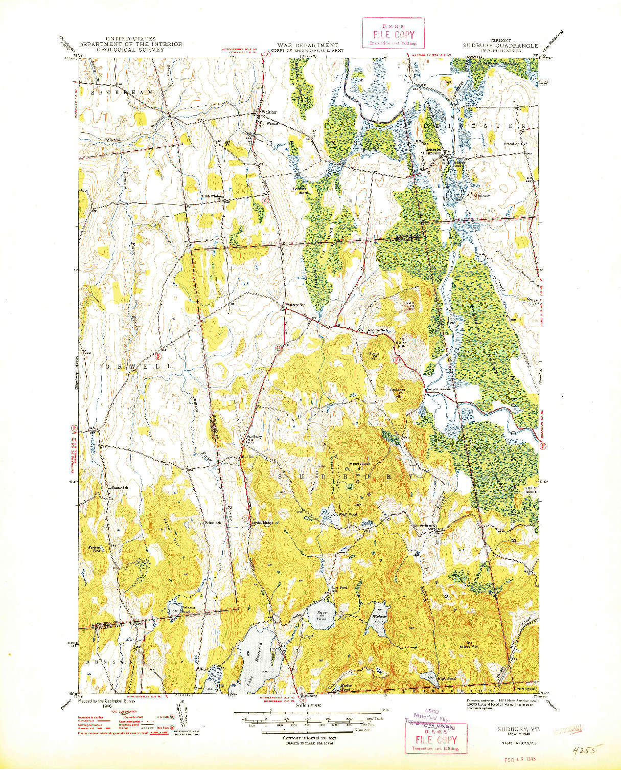 USGS 1:31680-SCALE QUADRANGLE FOR SUDBURY, VT 1948