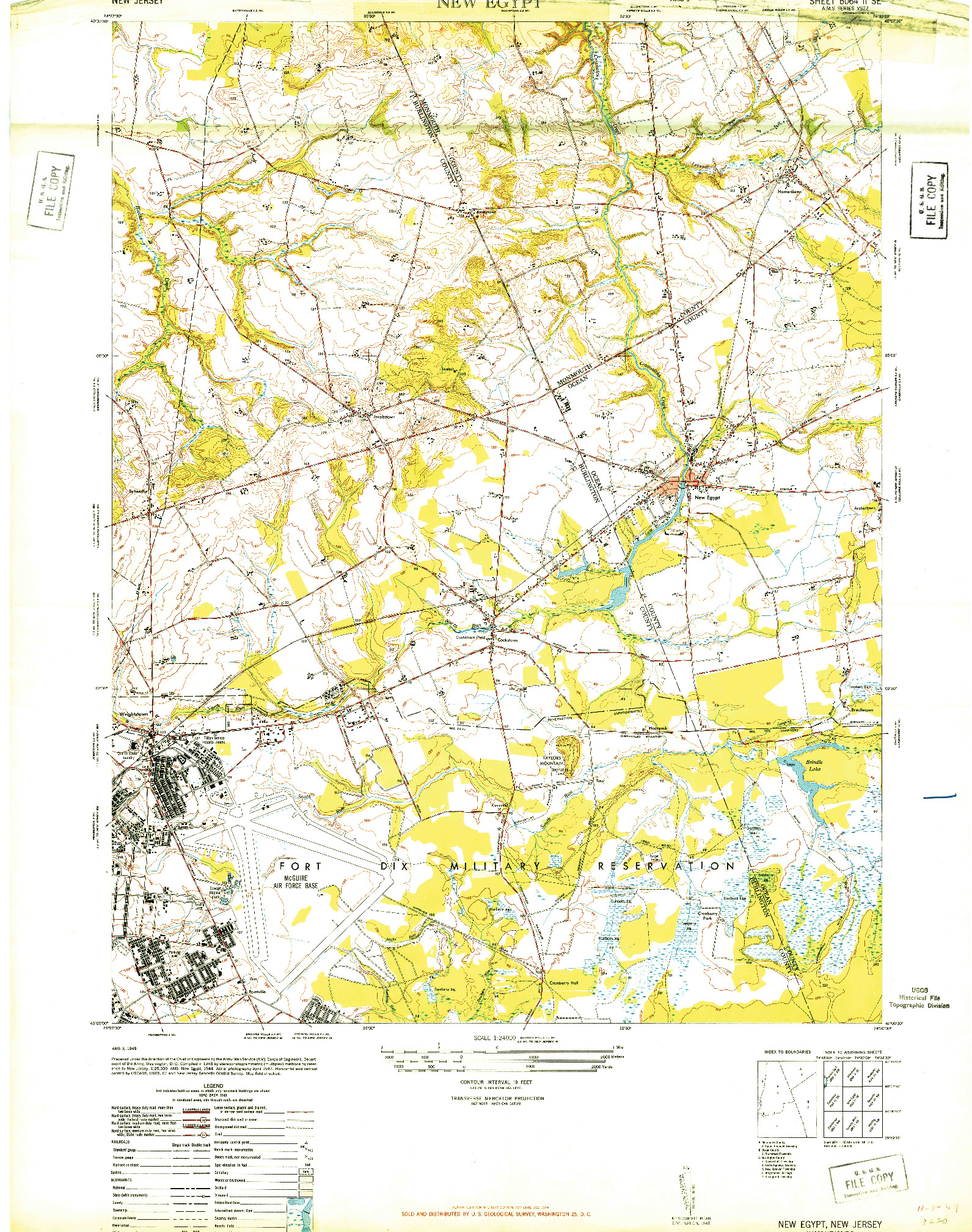 USGS 1:24000-SCALE QUADRANGLE FOR NEW EGYPT, NJ 1948