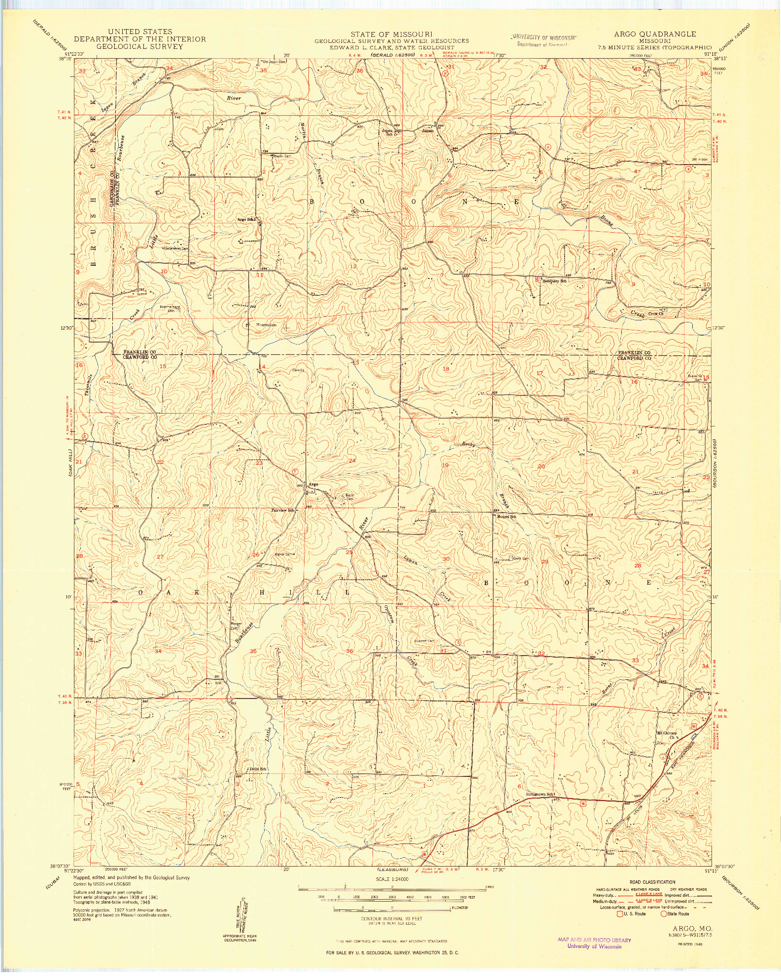 USGS 1:24000-SCALE QUADRANGLE FOR ARGO, MO 1948