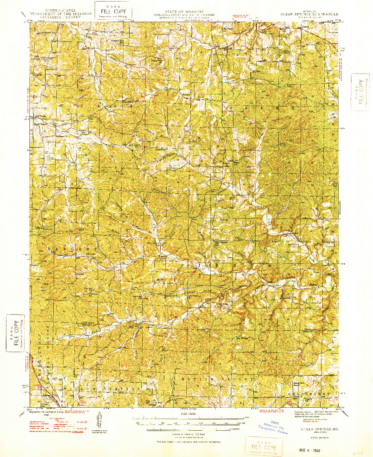 USGS 1:62500-SCALE QUADRANGLE FOR CLEAR SPRINGS, MO 1948