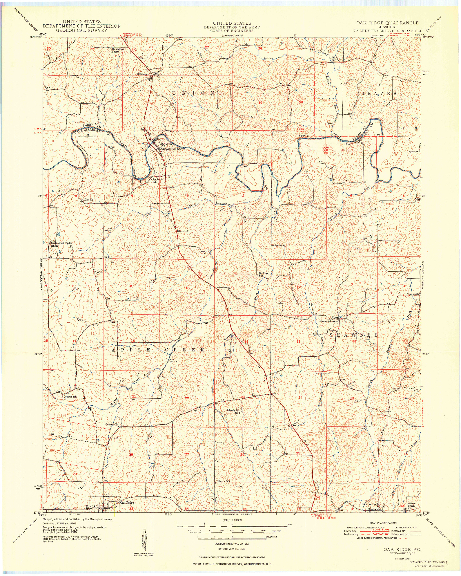 USGS 1:24000-SCALE QUADRANGLE FOR OAK RIDGE, MO 1948