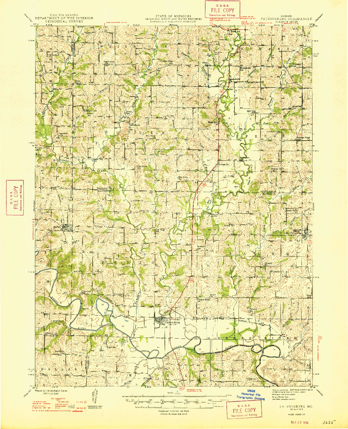 USGS 1:62500-SCALE QUADRANGLE FOR PATTONSBURG, MO 1948