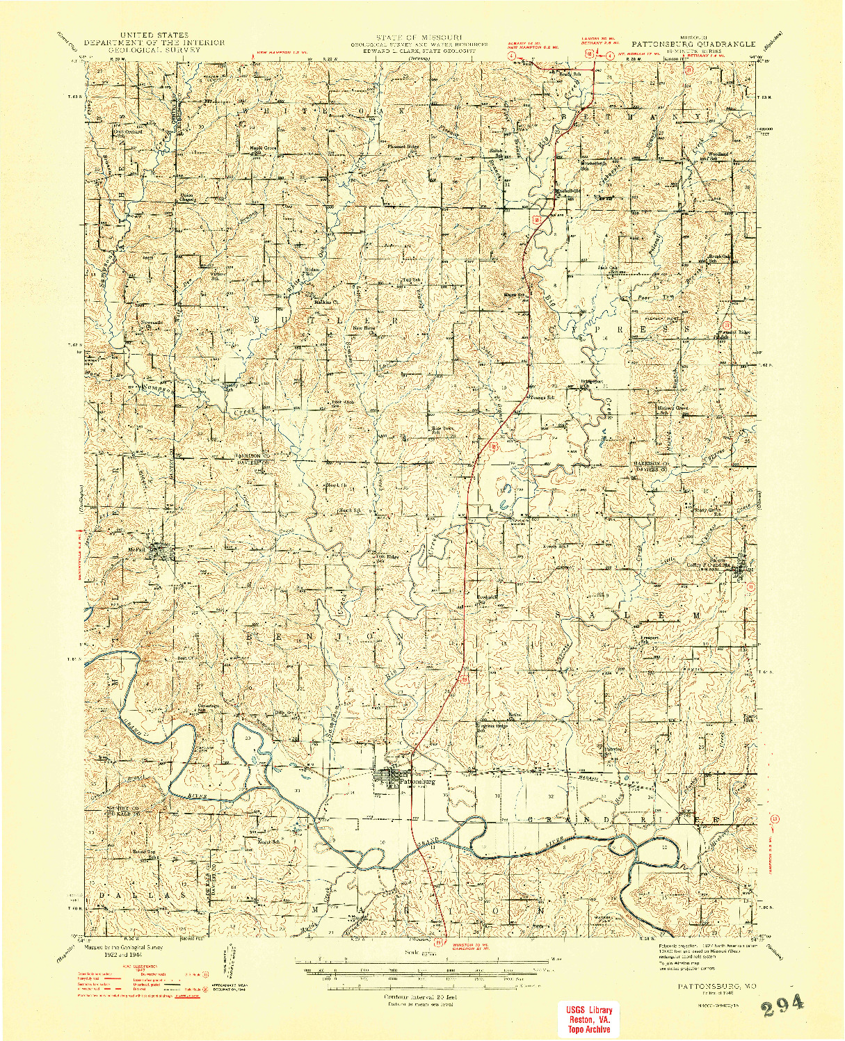 USGS 1:62500-SCALE QUADRANGLE FOR PATTONSBURG, MO 1948