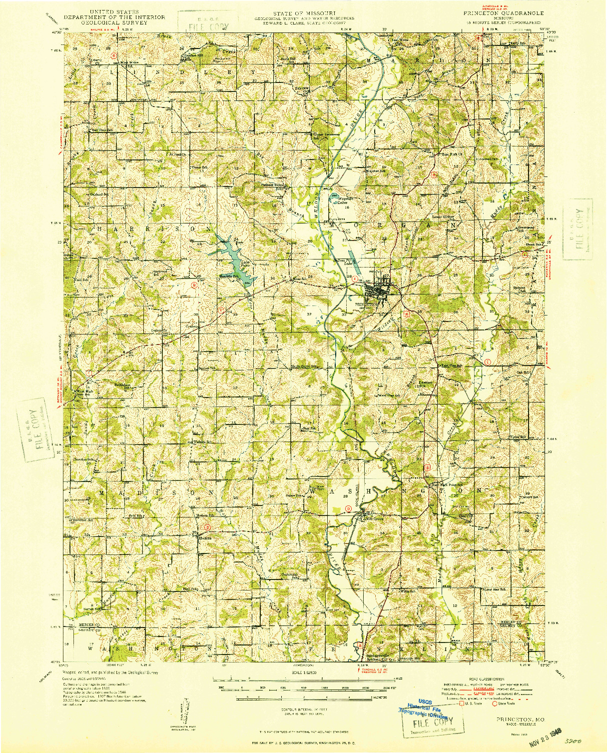 USGS 1:62500-SCALE QUADRANGLE FOR PRINCETON, MO 1948