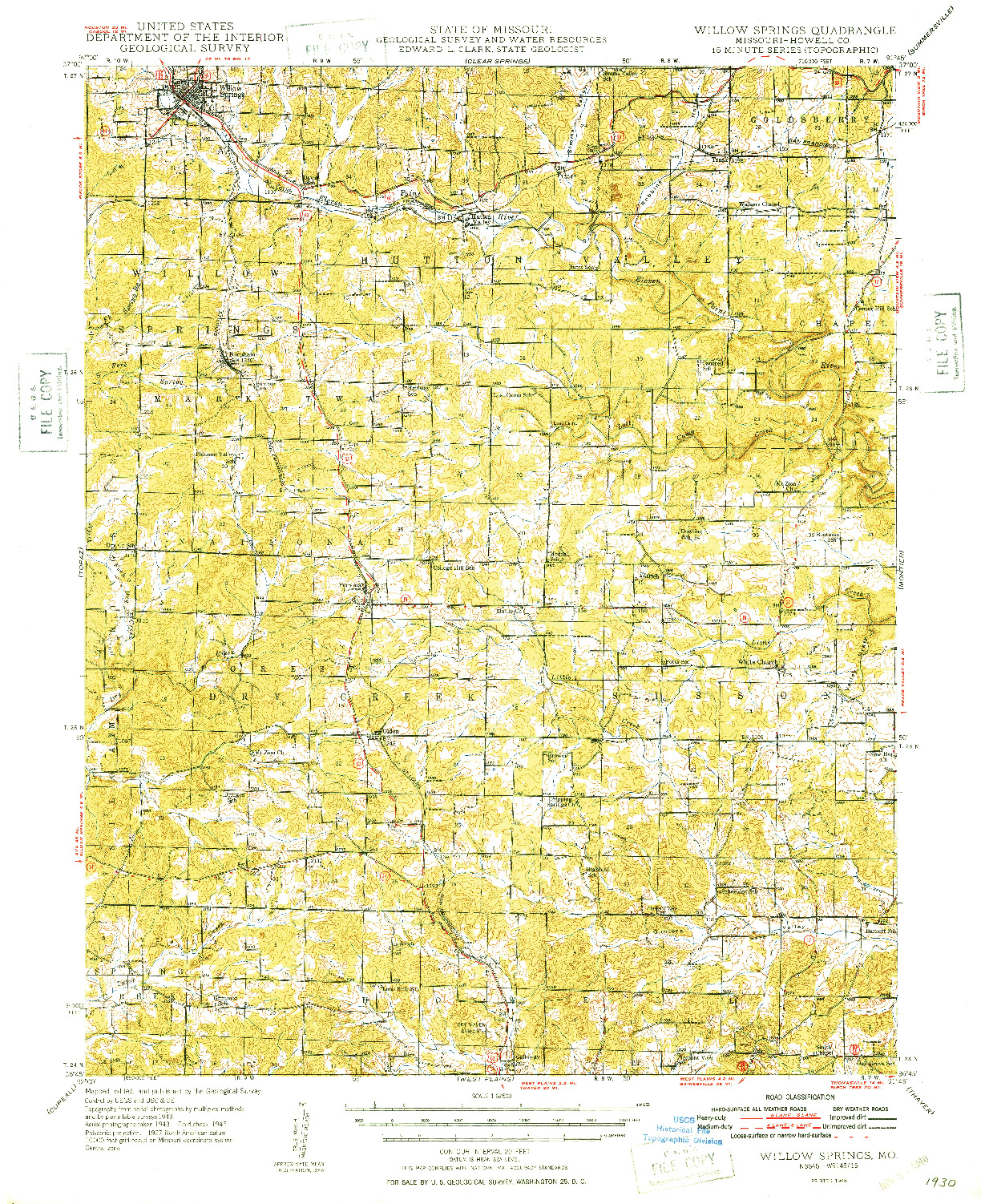 USGS 1:62500-SCALE QUADRANGLE FOR WILLOW SPRINGS, MO 1948