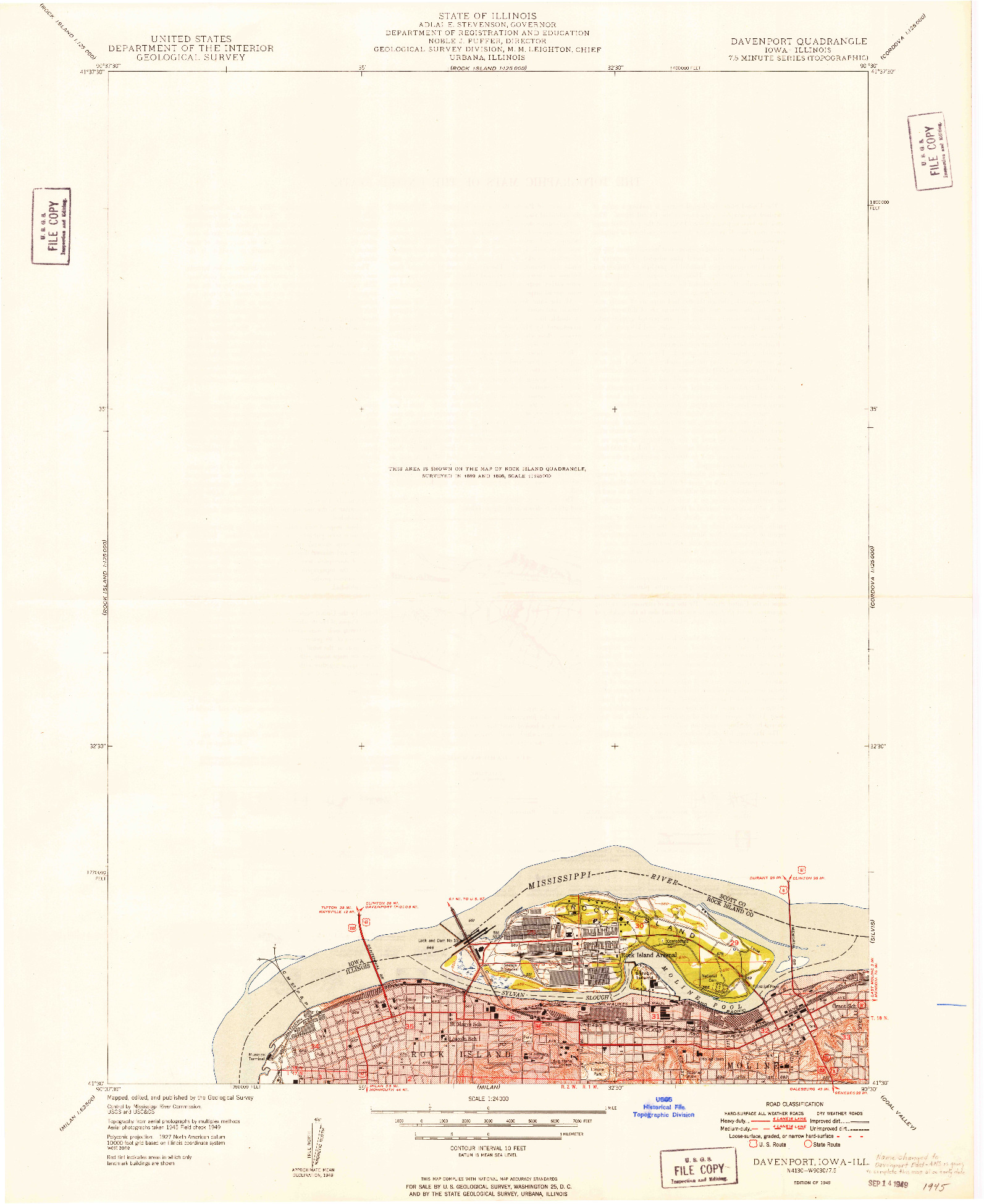 USGS 1:24000-SCALE QUADRANGLE FOR DAVENPORT, IA 1949
